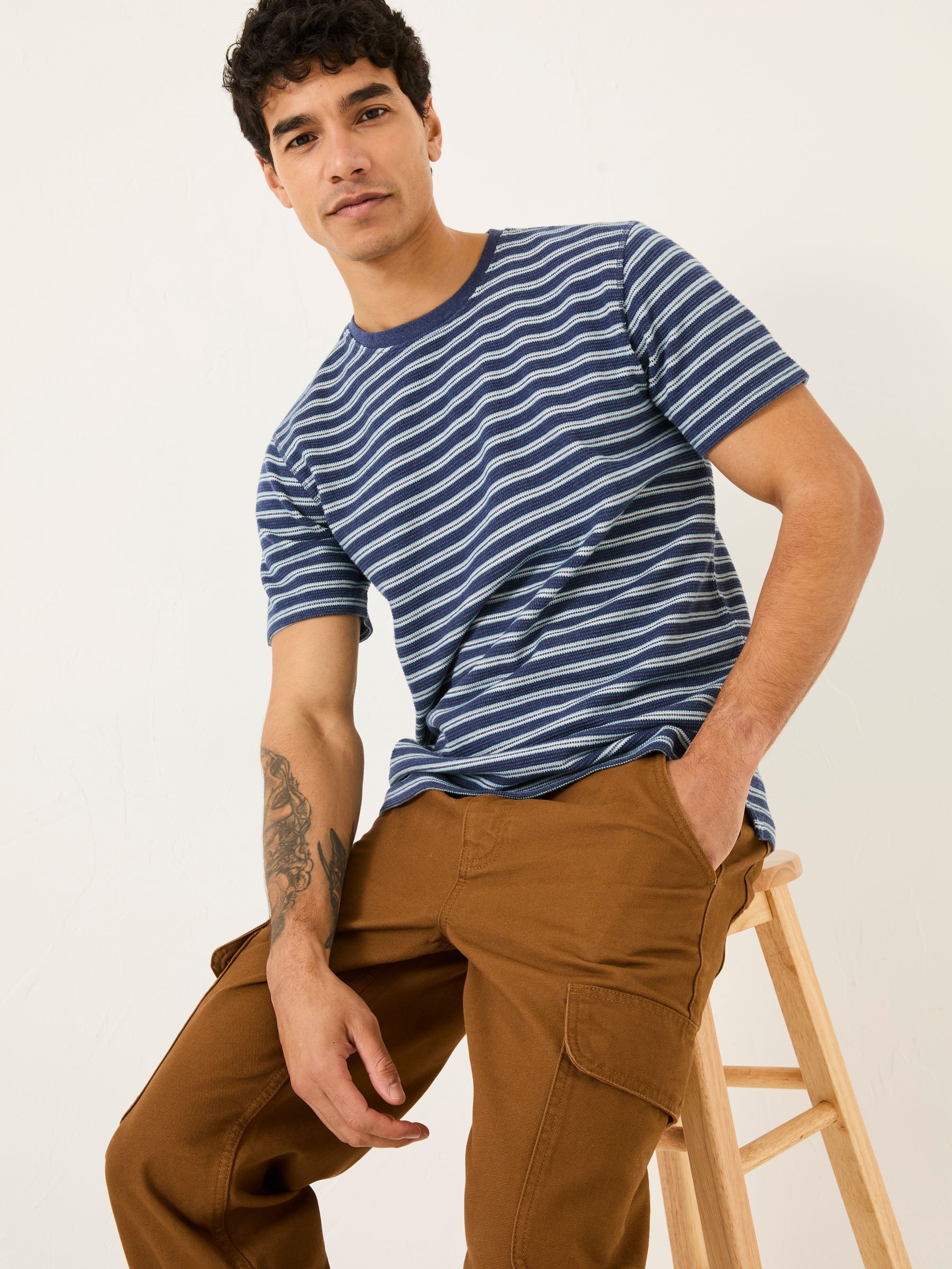 Navy Waffle Stripe Tshirt - Image 4 of 8