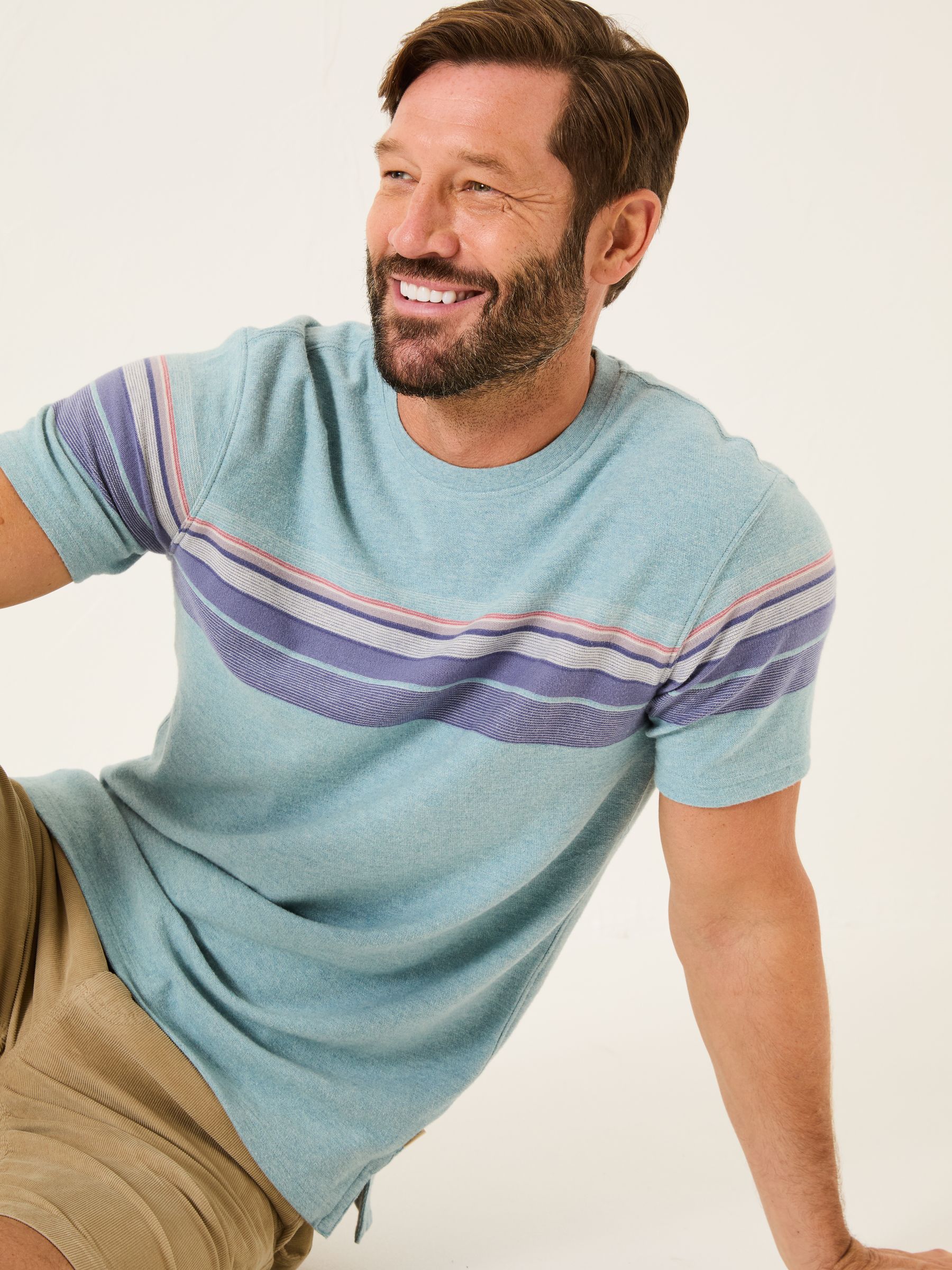 Light Blue Jacquard Chest Stripe T Shirt - Image 3 of 6