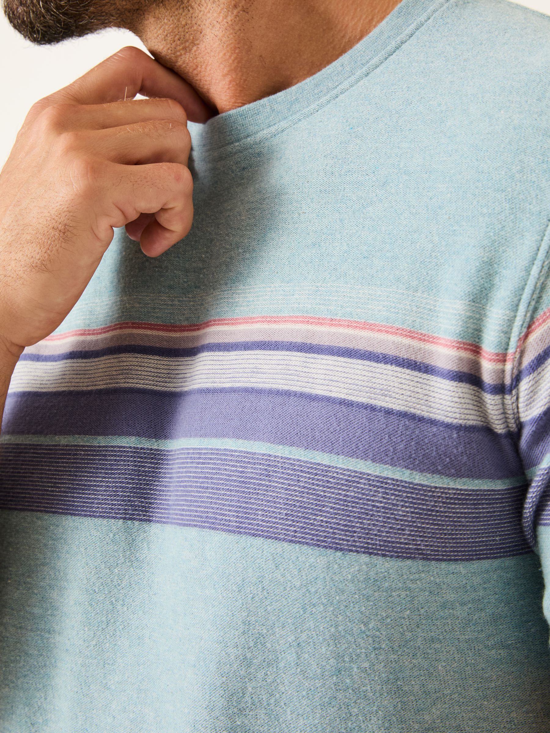 Light Blue Jacquard Chest Stripe T Shirt - Image 4 of 6
