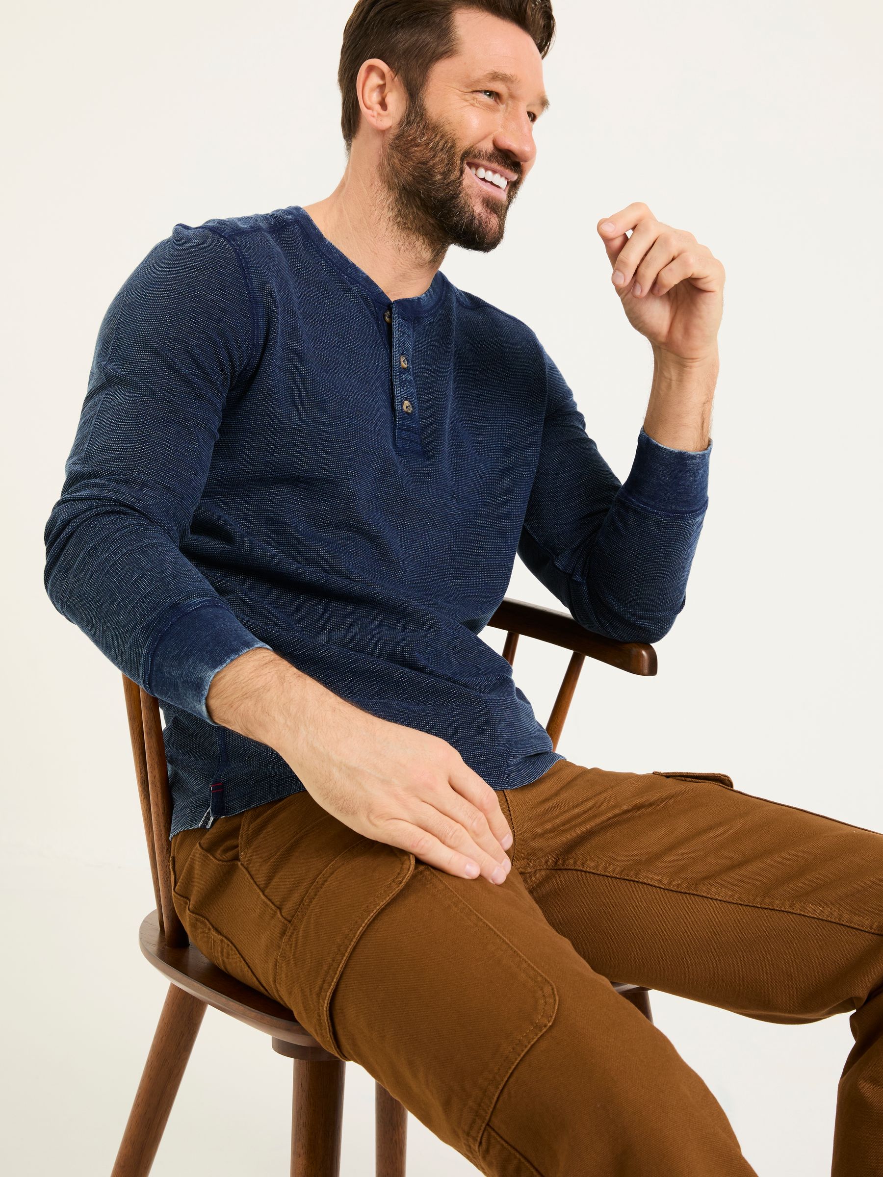 Indigo Blue 100% Cotton Ower Henley T-Shirt - Image 4 of 8