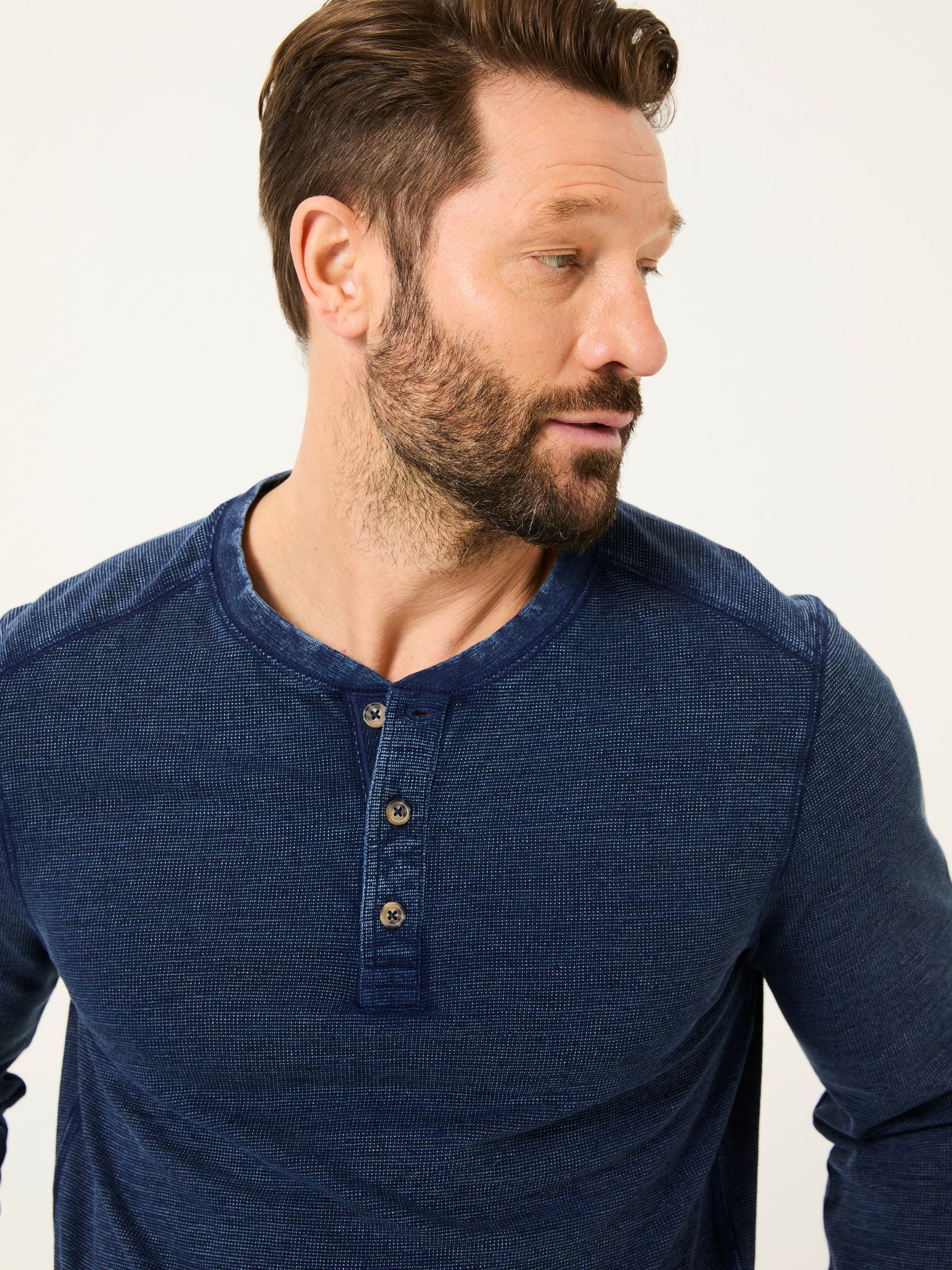 Indigo Blue 100% Cotton Ower Henley T-Shirt - Image 5 of 8