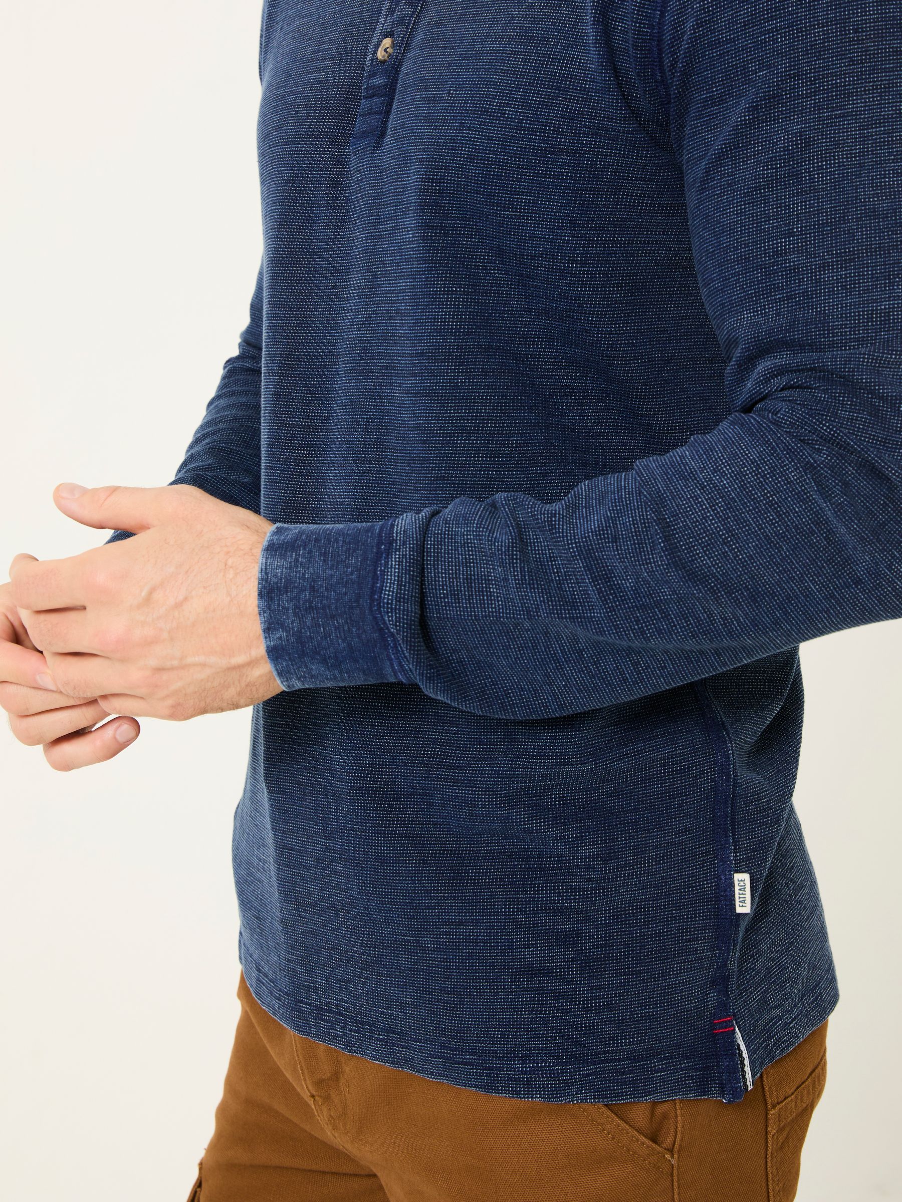 Indigo Blue 100% Cotton Ower Henley T-Shirt - Image 6 of 8