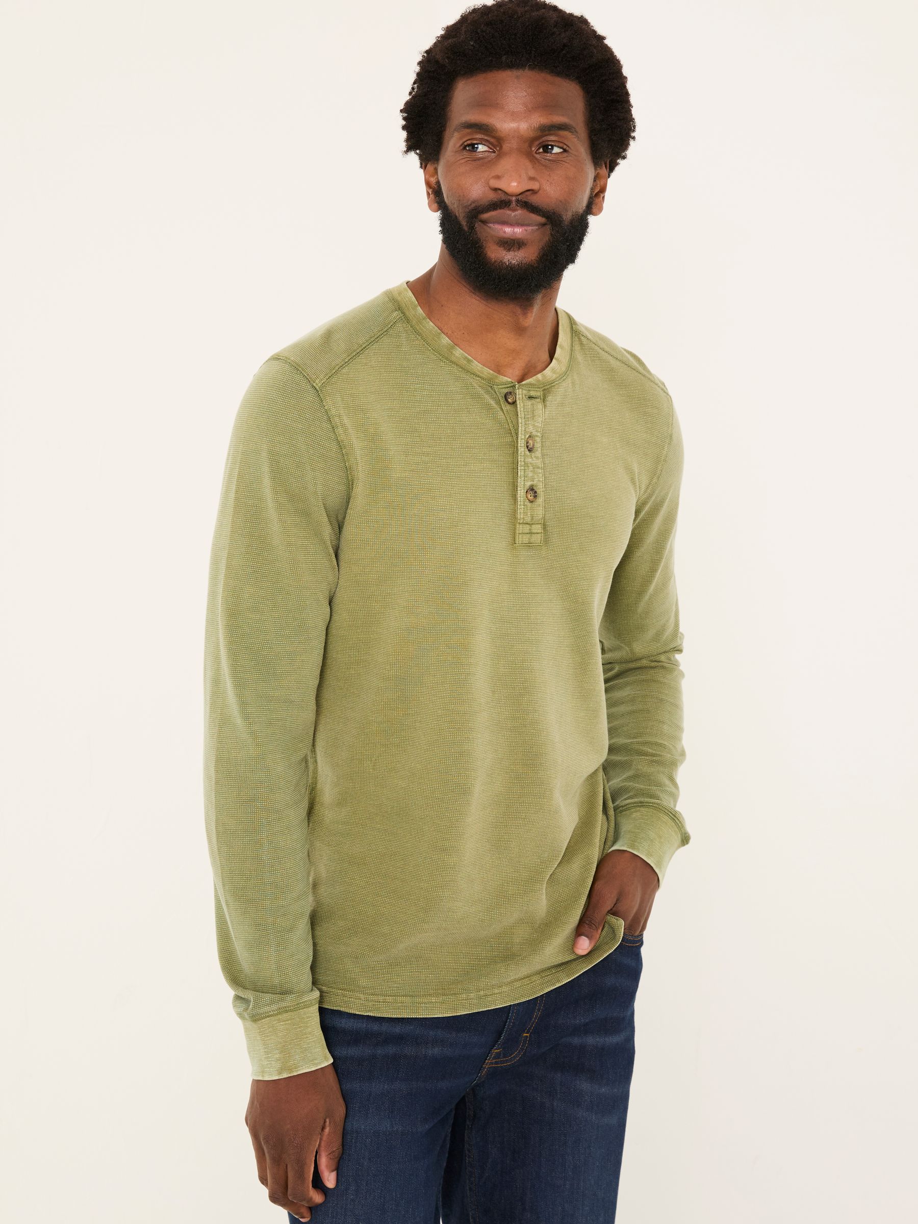 Green 100% Cotton Ower Henley T-Shirt - Image 1 of 6