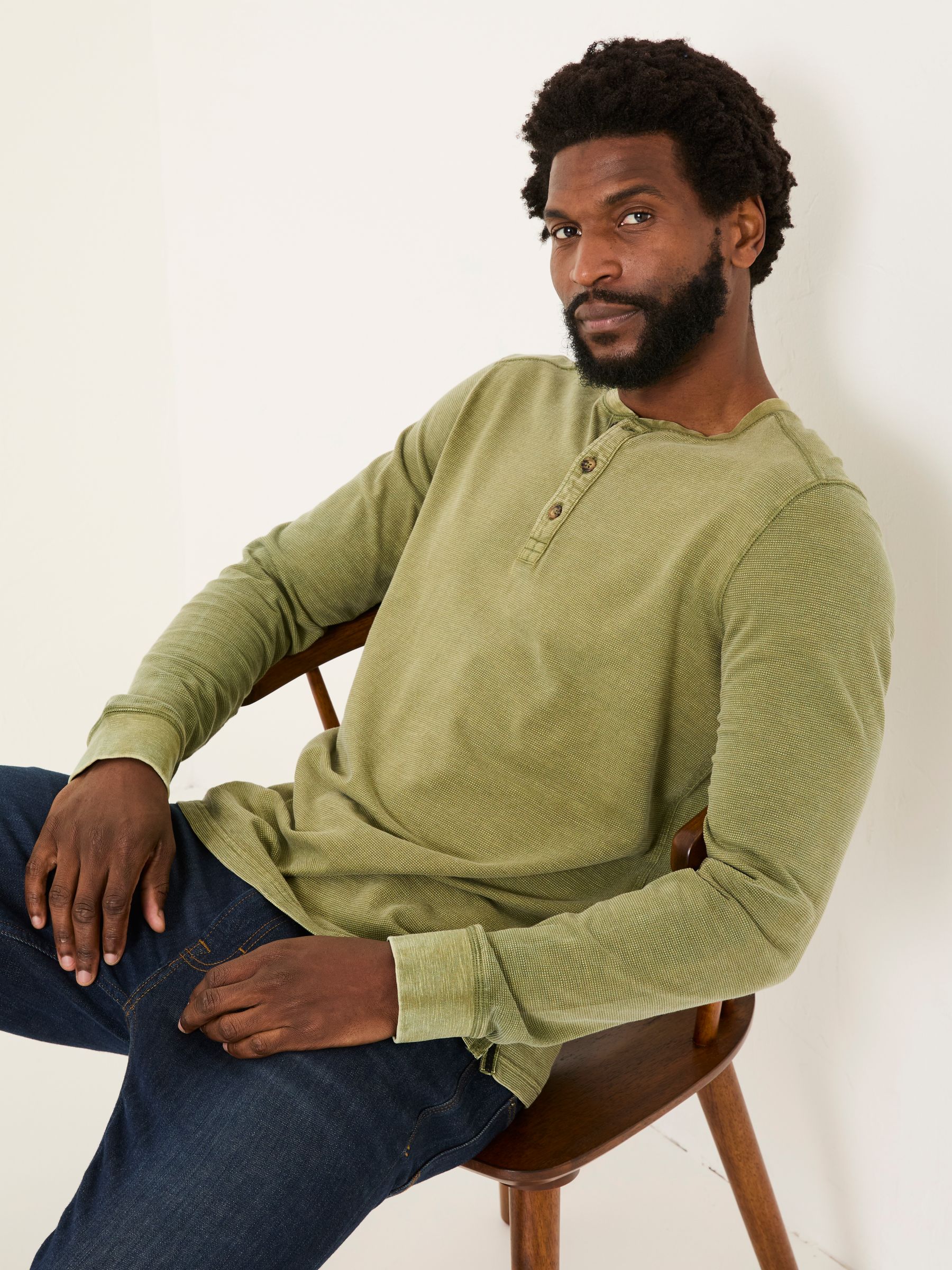 Green 100% Cotton Ower Henley T-Shirt - Image 5 of 6