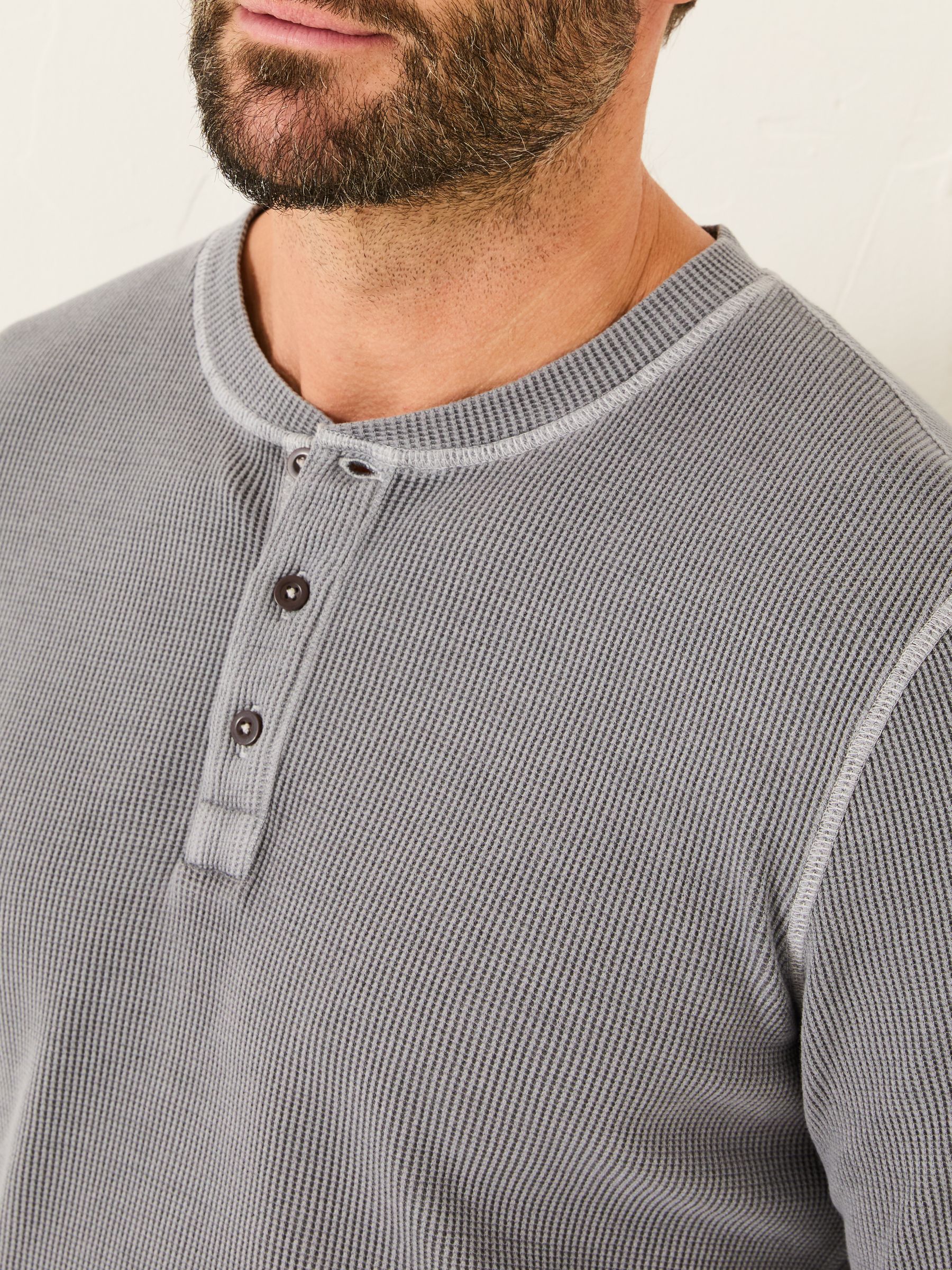Grey Long Sleeve Waffle Henley T-Shirt - Image 3 of 7