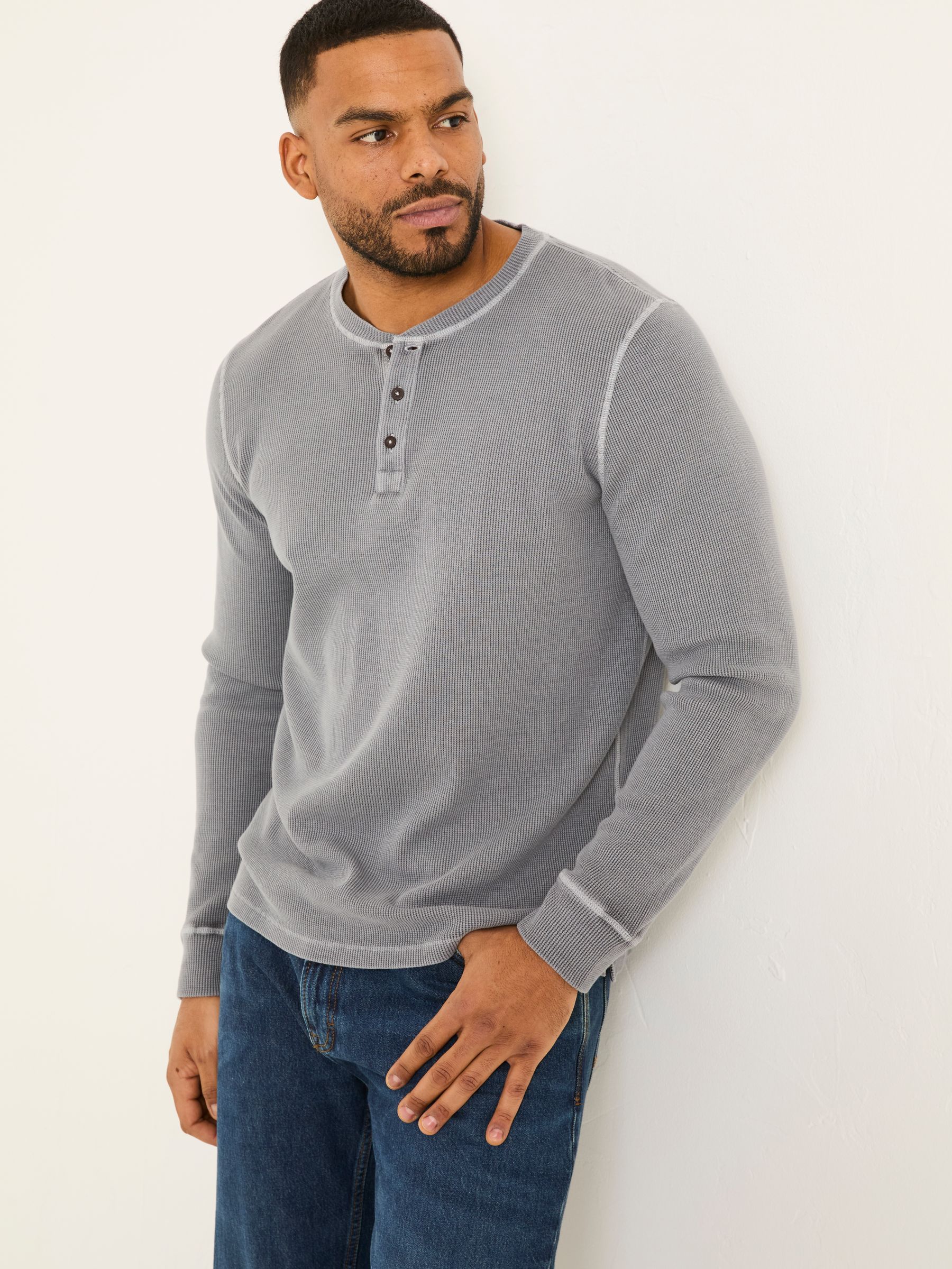Grey Long Sleeve Waffle Henley T-Shirt - Image 4 of 7