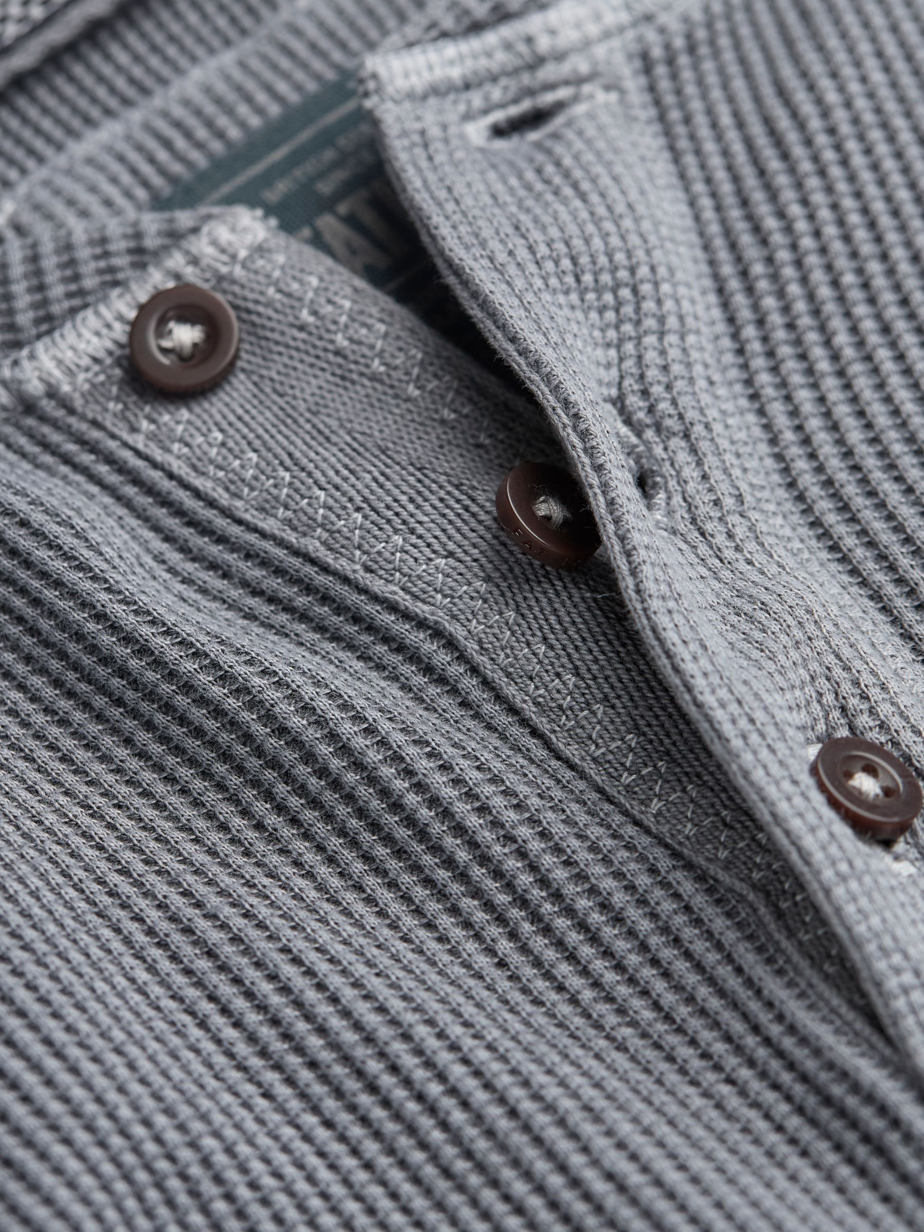 Grey Long Sleeve Waffle Henley T-Shirt - Image 7 of 7