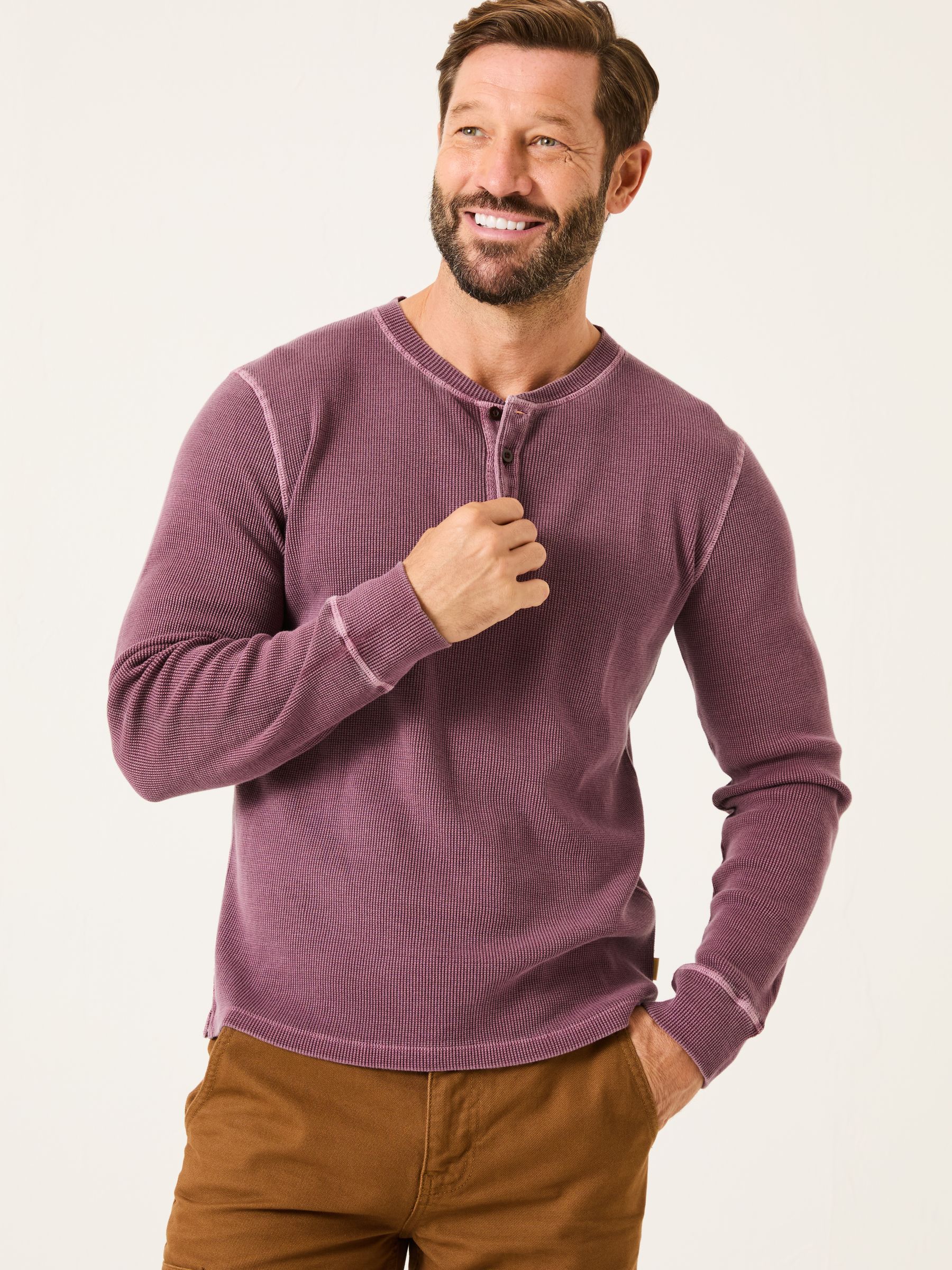 Purple Long Sleeve Waffle Henley T-Shirt | FatFace USA