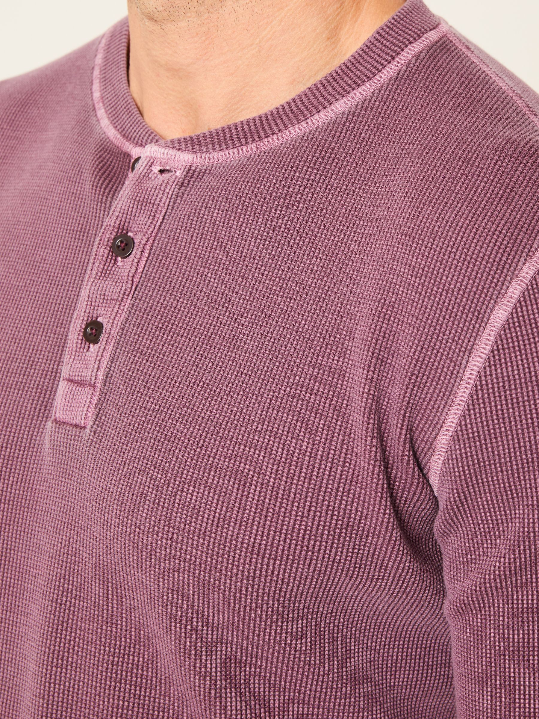 Purple Long Sleeve Waffle Henley T-Shirt - Image 3 of 5