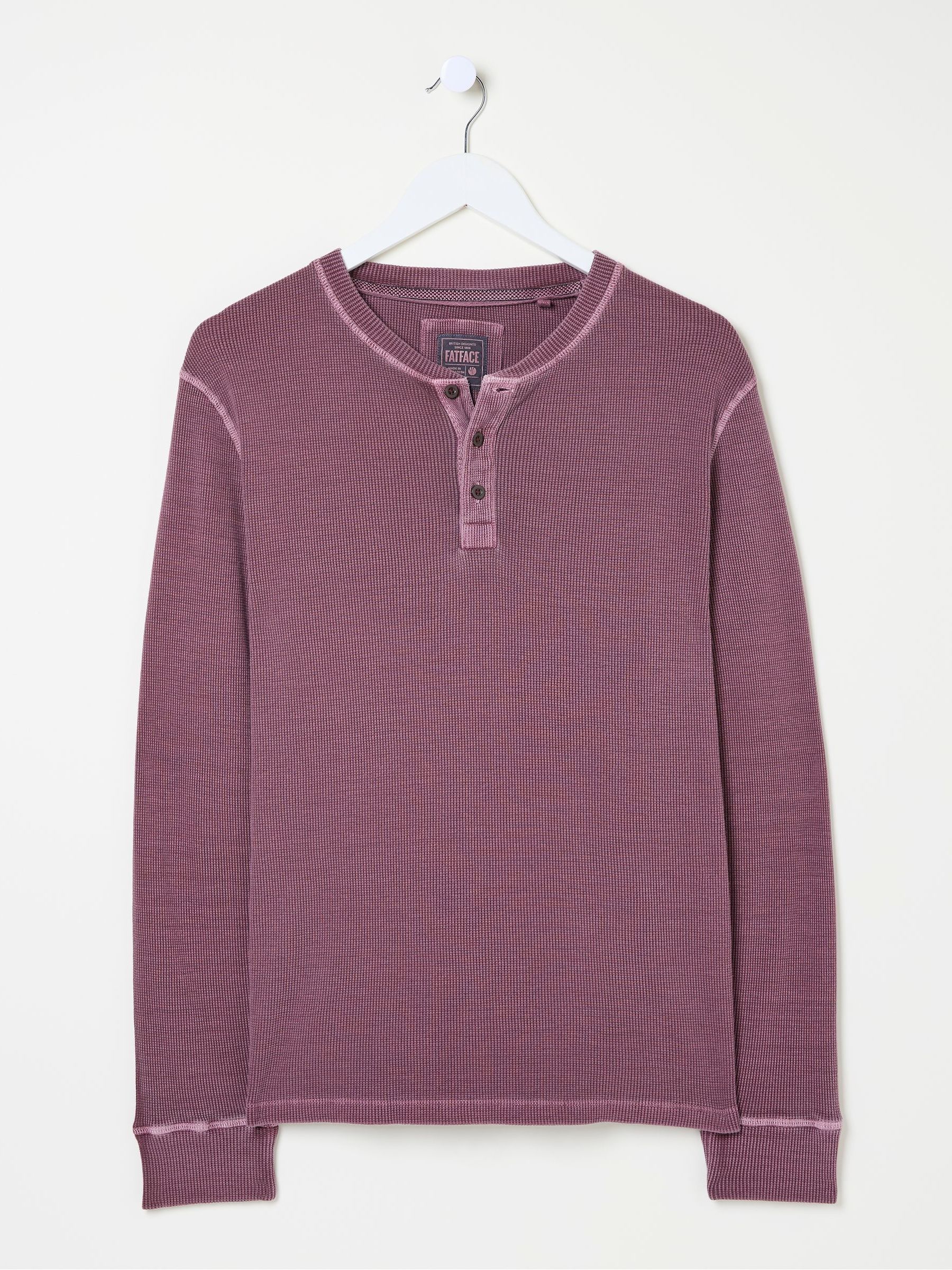 Purple Long Sleeve Waffle Henley T-Shirt - Image 4 of 5
