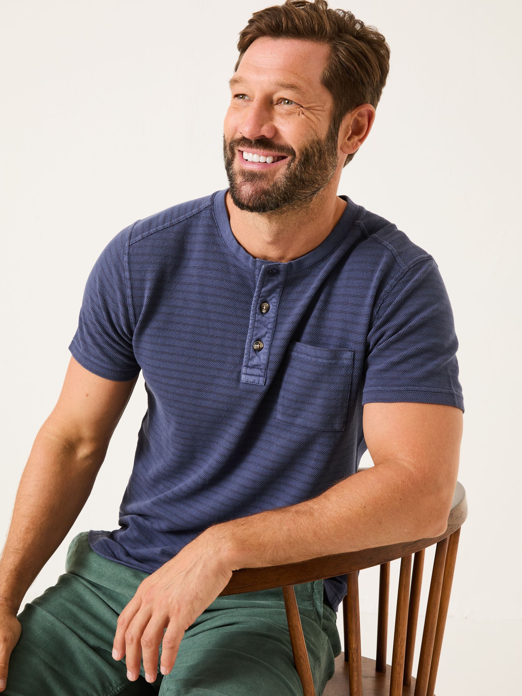 French Navy Overdye Stripe Henley Tshirt - Image 3 of 5