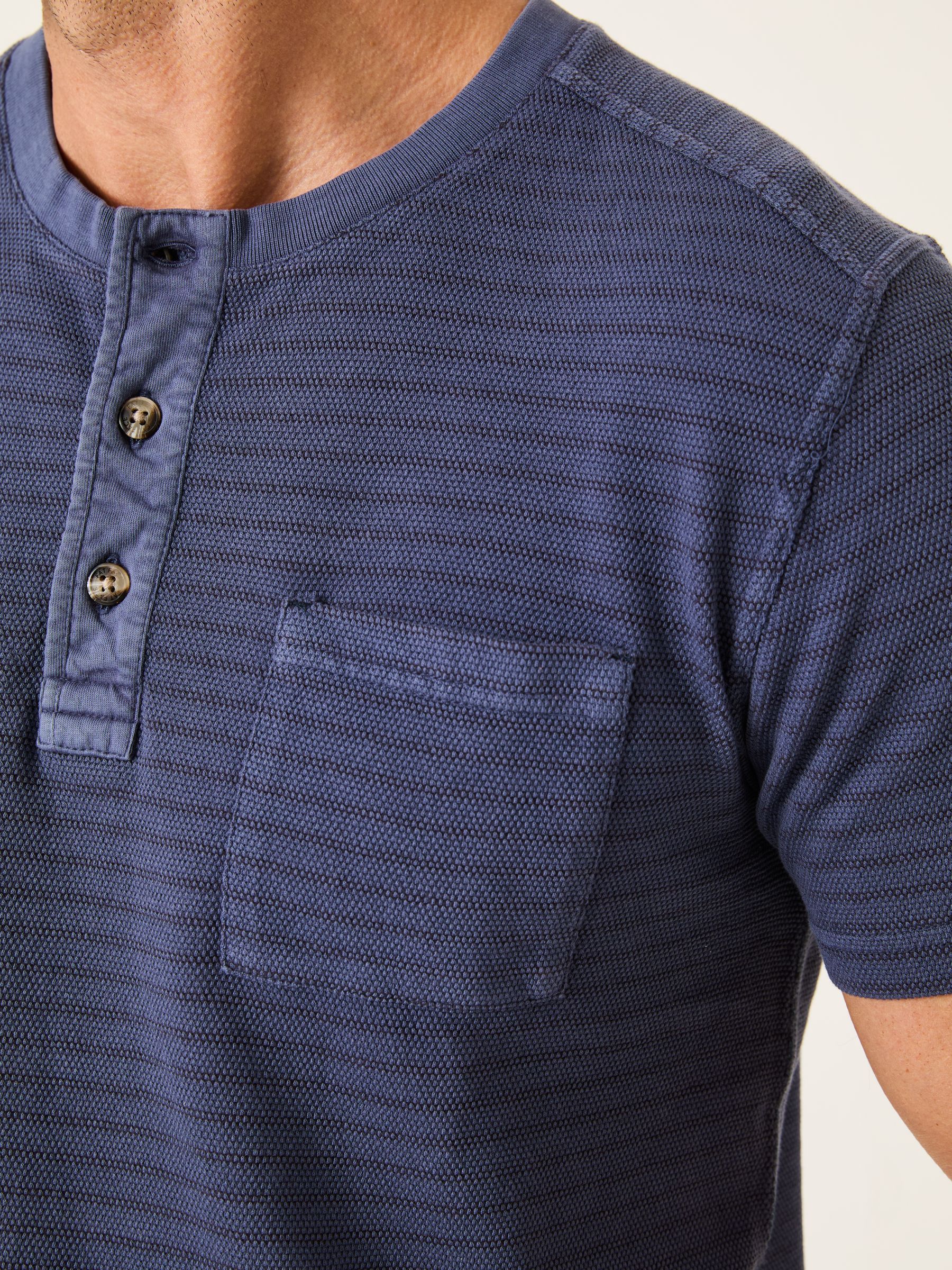 French Navy Overdye Stripe Henley Tshirt - Image 4 of 5