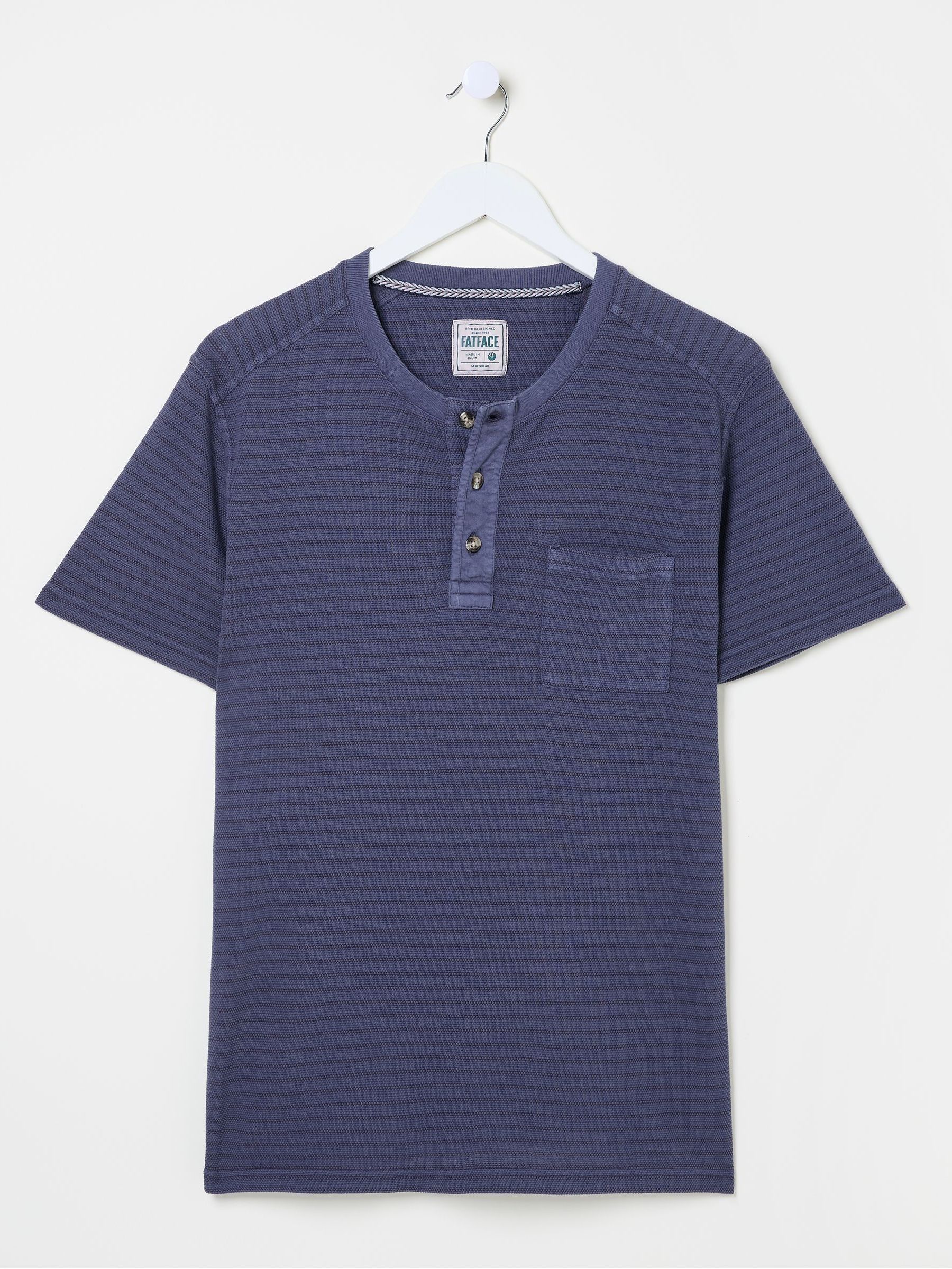 French Navy Overdye Stripe Henley Tshirt - Image 5 of 5