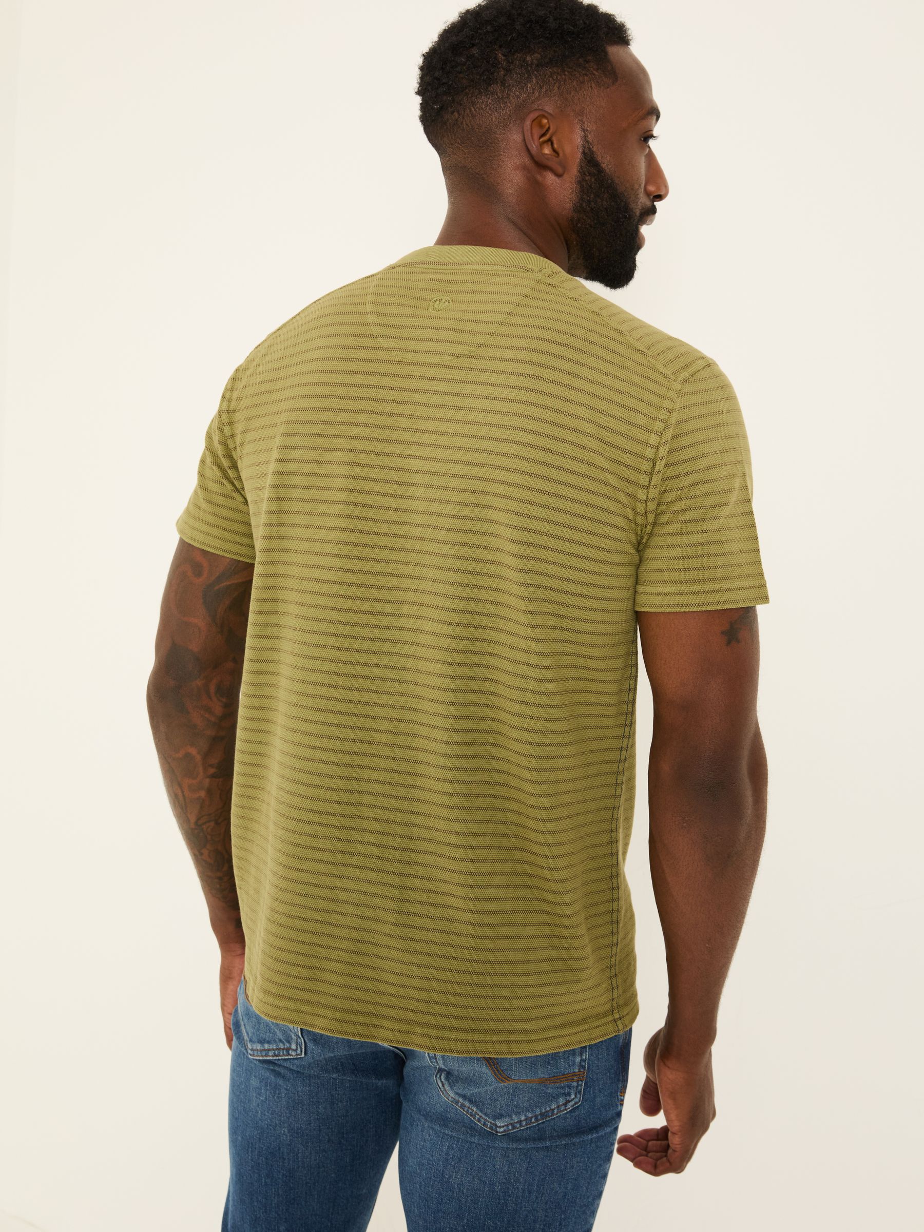 Light Green Overdye Stripe Henley Tshirt - Image 2 of 5