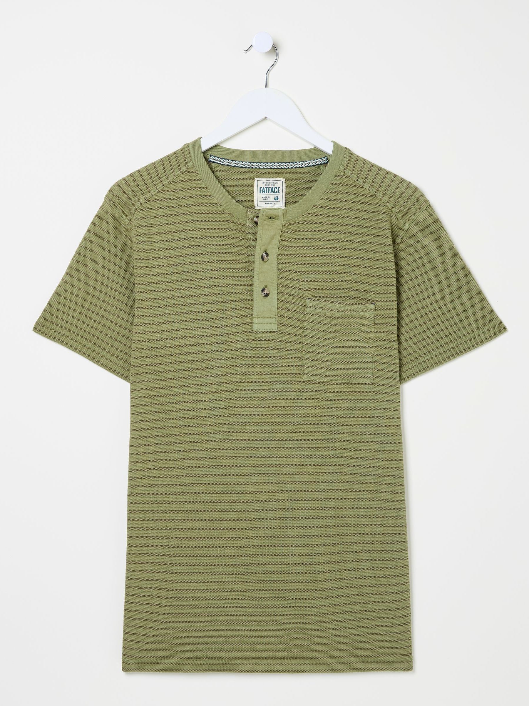 Light Green Overdye Stripe Henley Tshirt - Image 5 of 5