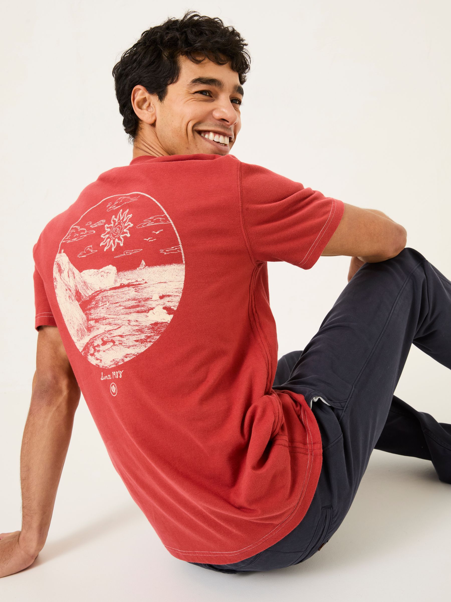 ❖LEONARD❖カットソー❖L❖ Vintage Red Beach 100% Cotton Short Sleeve Graphic T-Shirt