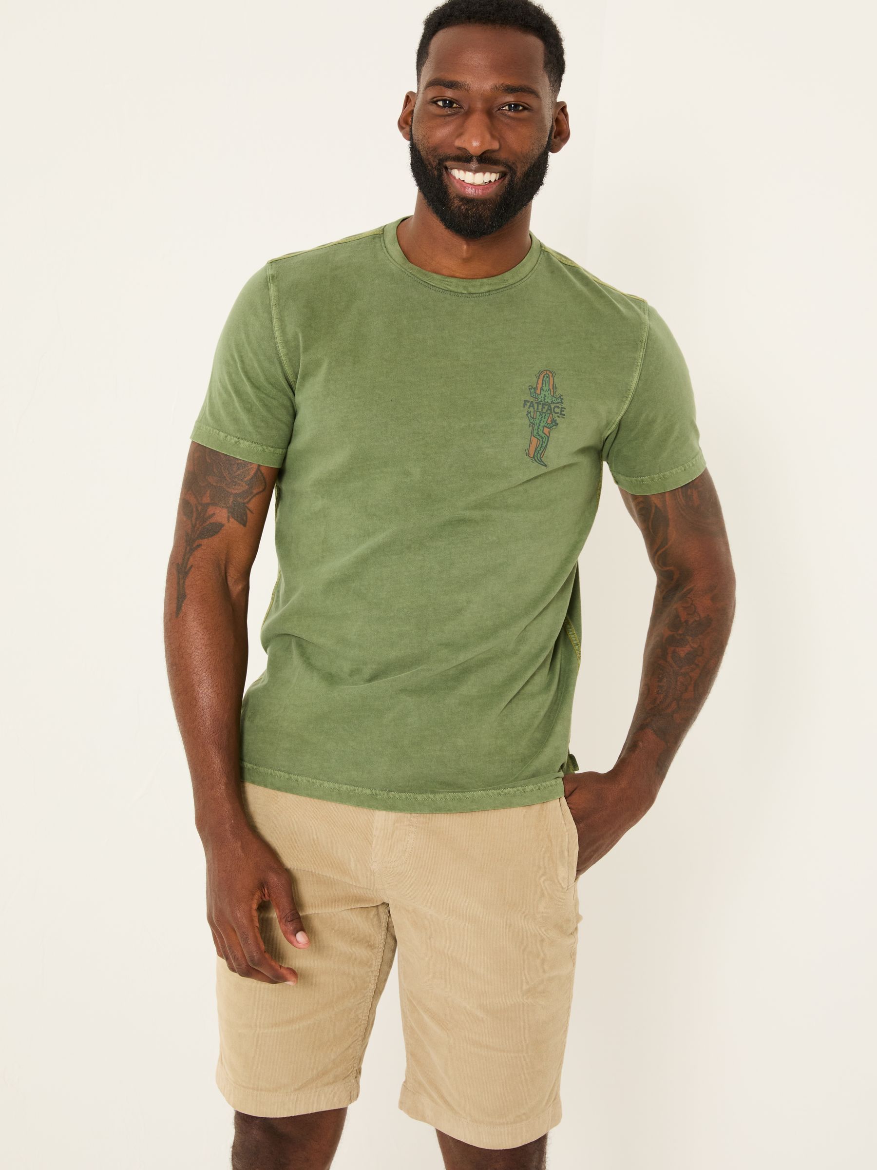 Green Surfing Crocodile 100% Cotton Short Sleeve Graphic T-Shirt - Image 1 of 6