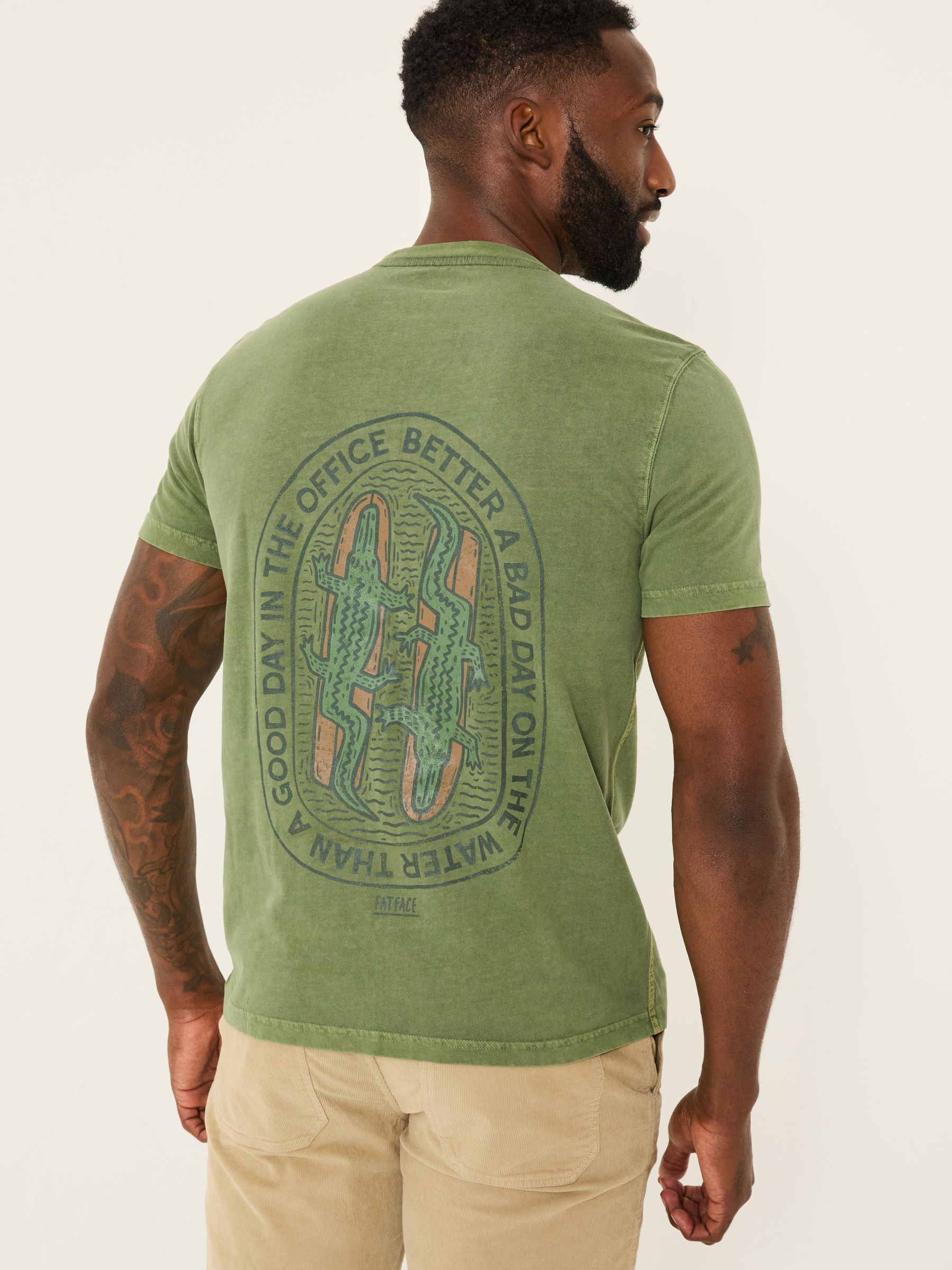 Green Surfing Crocodile 100% Cotton Short Sleeve Graphic T-Shirt - Image 2 of 6