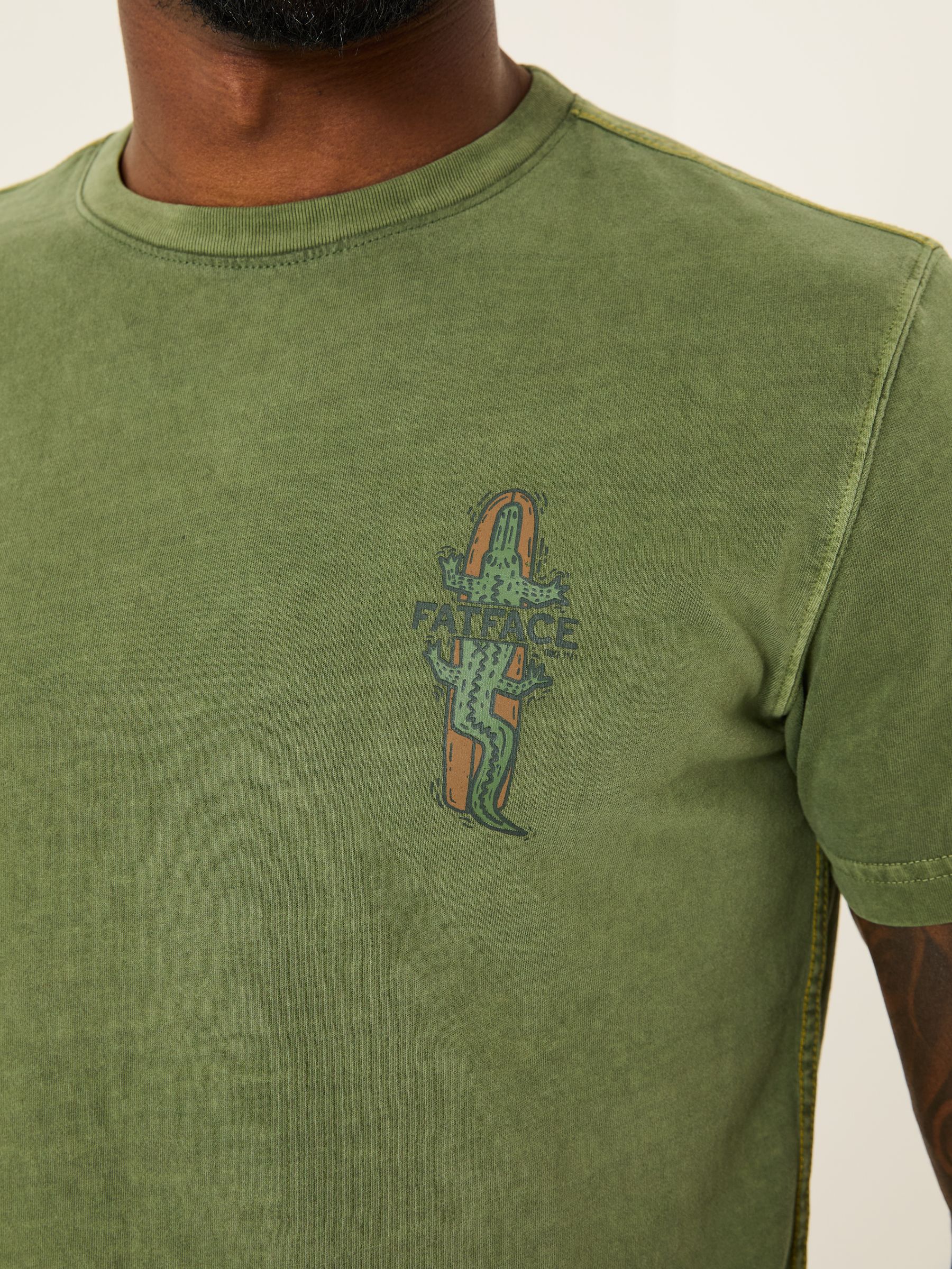 Green Surfing Crocodile 100% Cotton Short Sleeve Graphic T-Shirt - Image 4 of 6