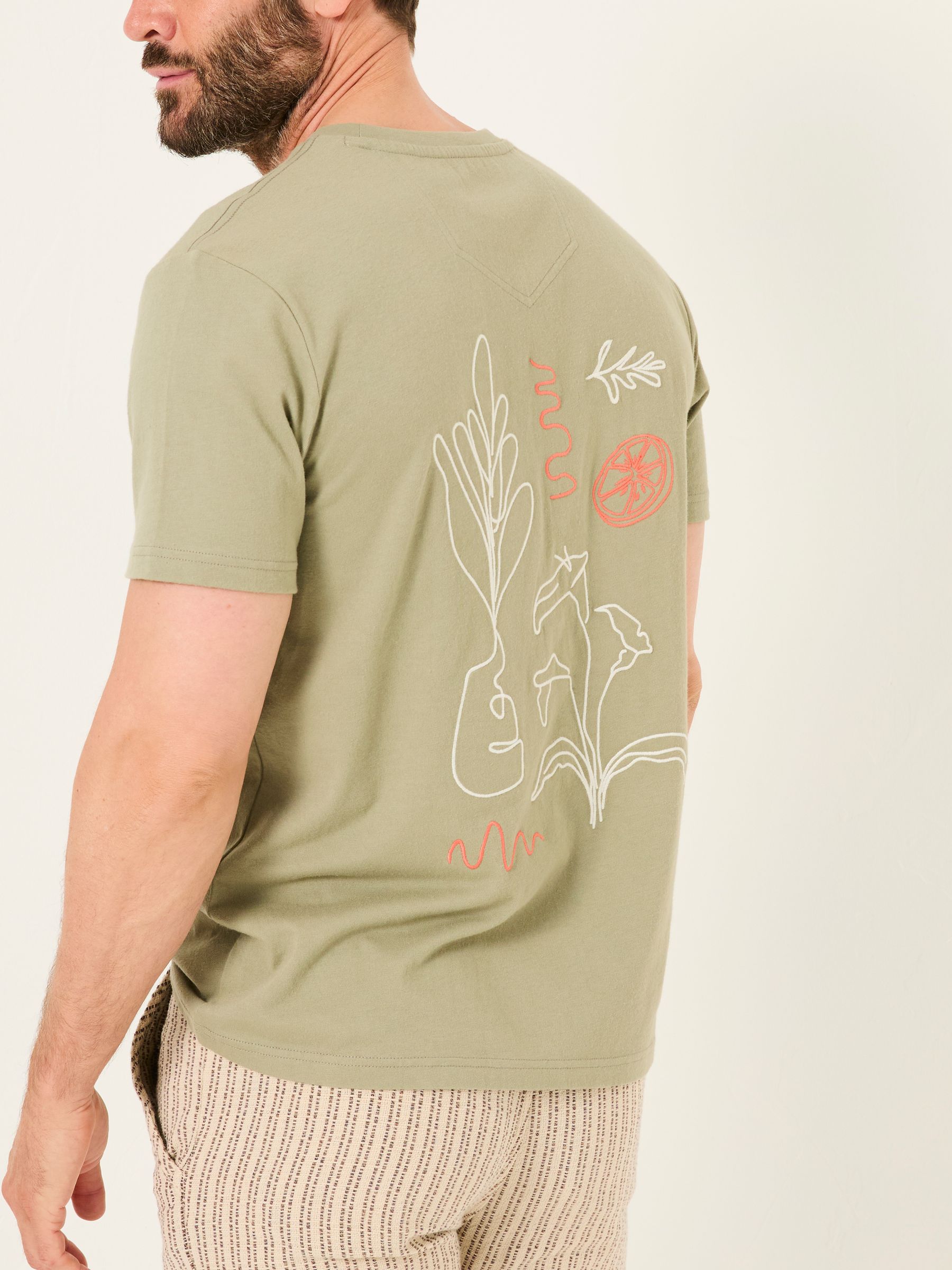 Light Green Embroidered Abstract Plants 100% Cotton T-Shirt - Image 2 of 6
