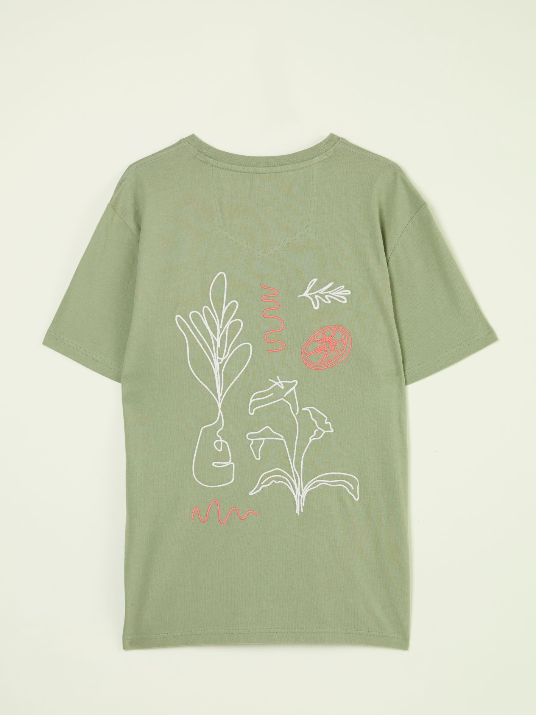 Light Green Embroidered Abstract Plants 100% Cotton T-Shirt - Image 6 of 6