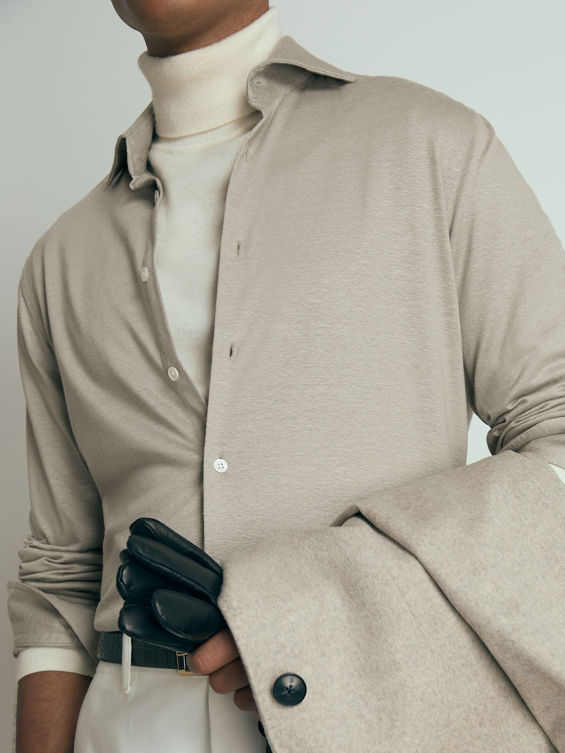 Atelier Linen-Blend-Jersey Shirt in Grey Melange - Image 1 of 6