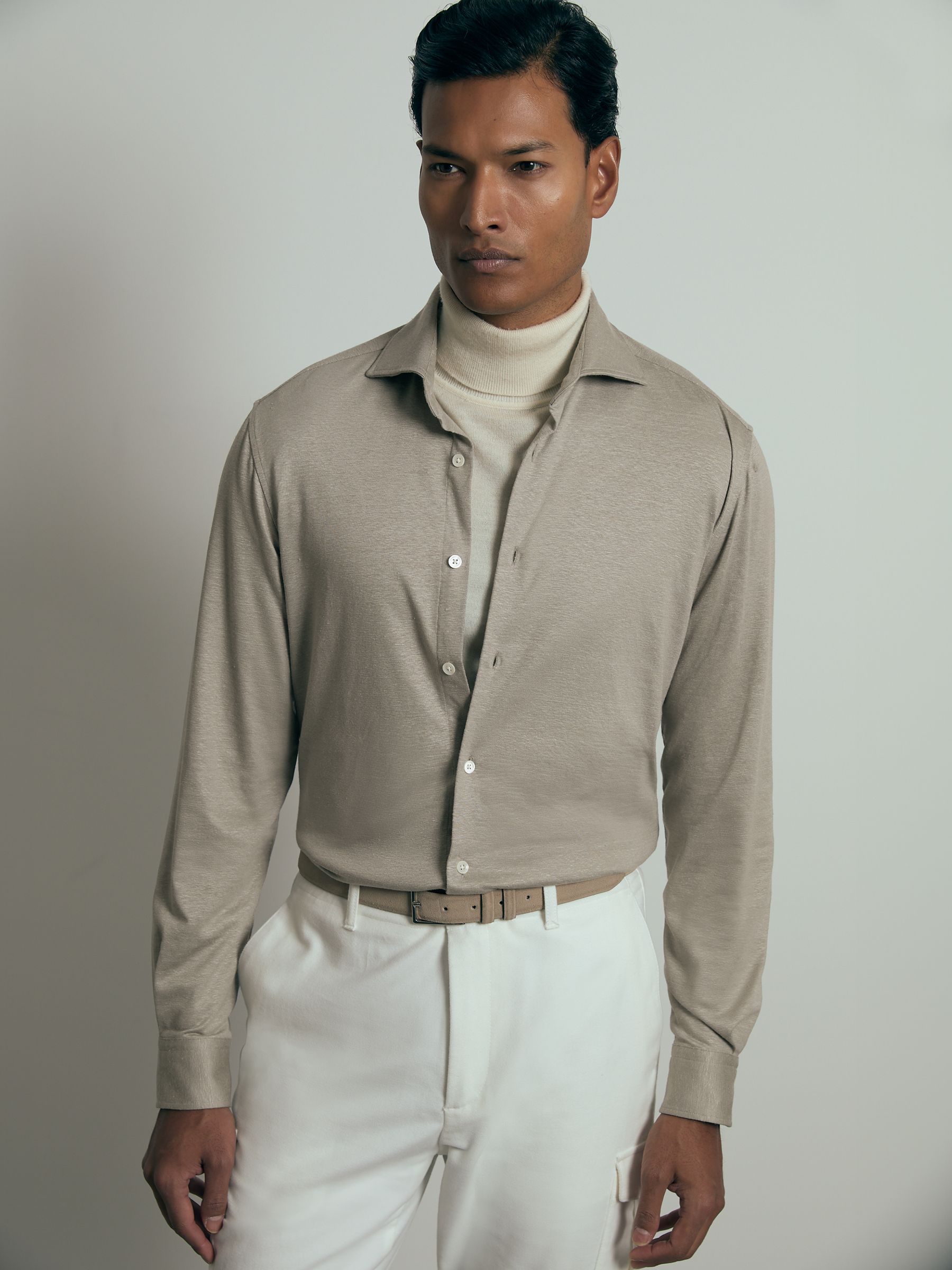 Atelier Linen-Blend-Jersey Shirt in Grey Melange - Image 3 of 6