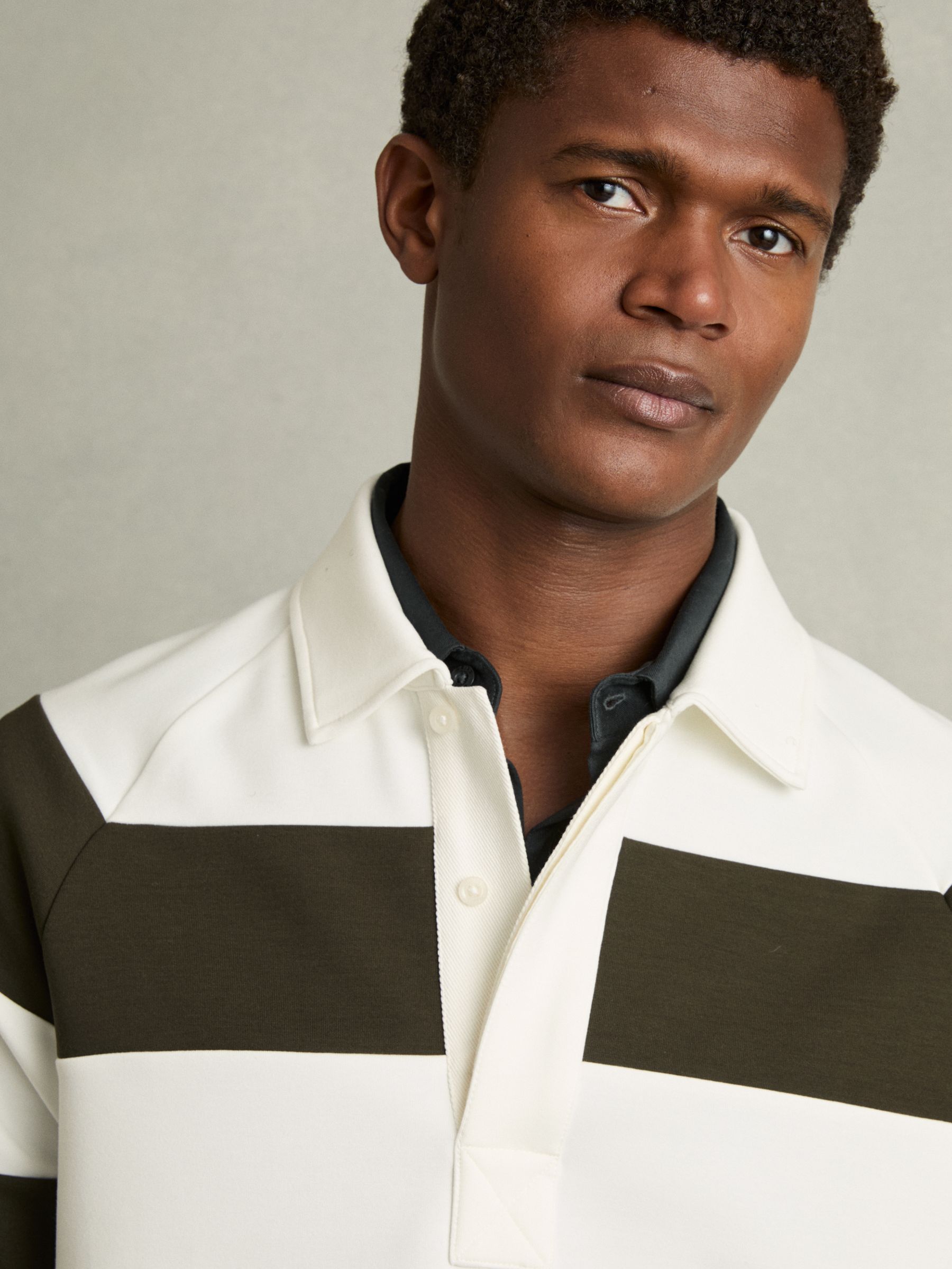 Rugby-Stripe Long-Sleeve T-Shirt in White/Dark Green - Image 4 of 6