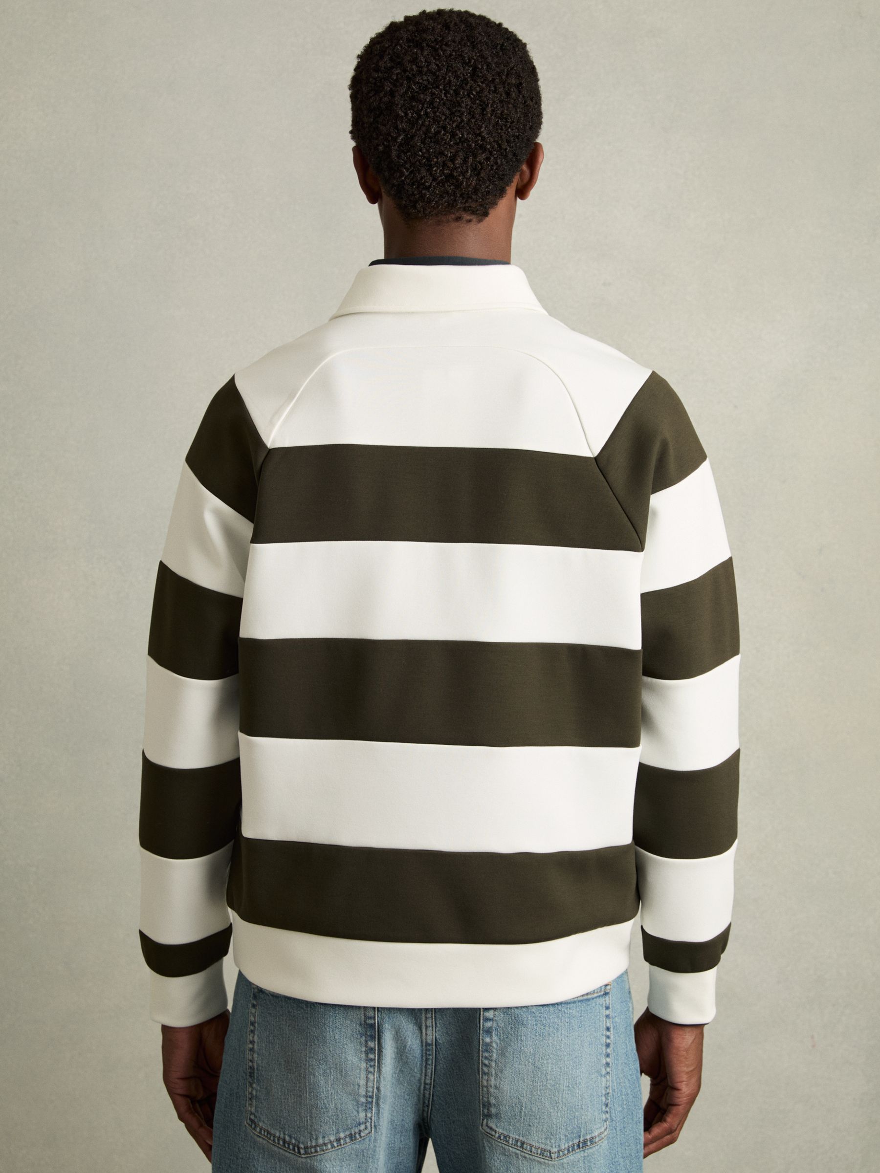Rugby-Stripe Long-Sleeve T-Shirt in White/Dark Green - Image 5 of 6