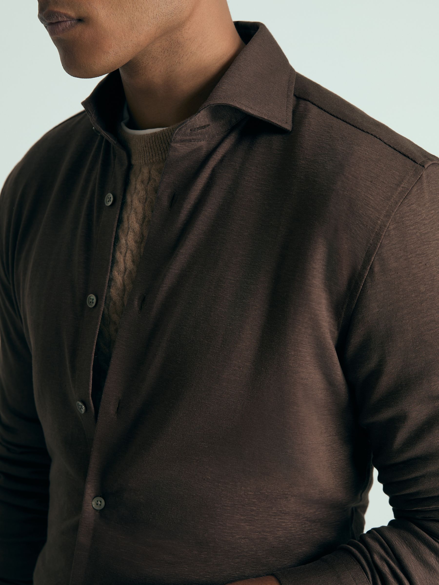 Atelier Linen-Blend-Jersey Shirt in Brown - Image 3 of 6