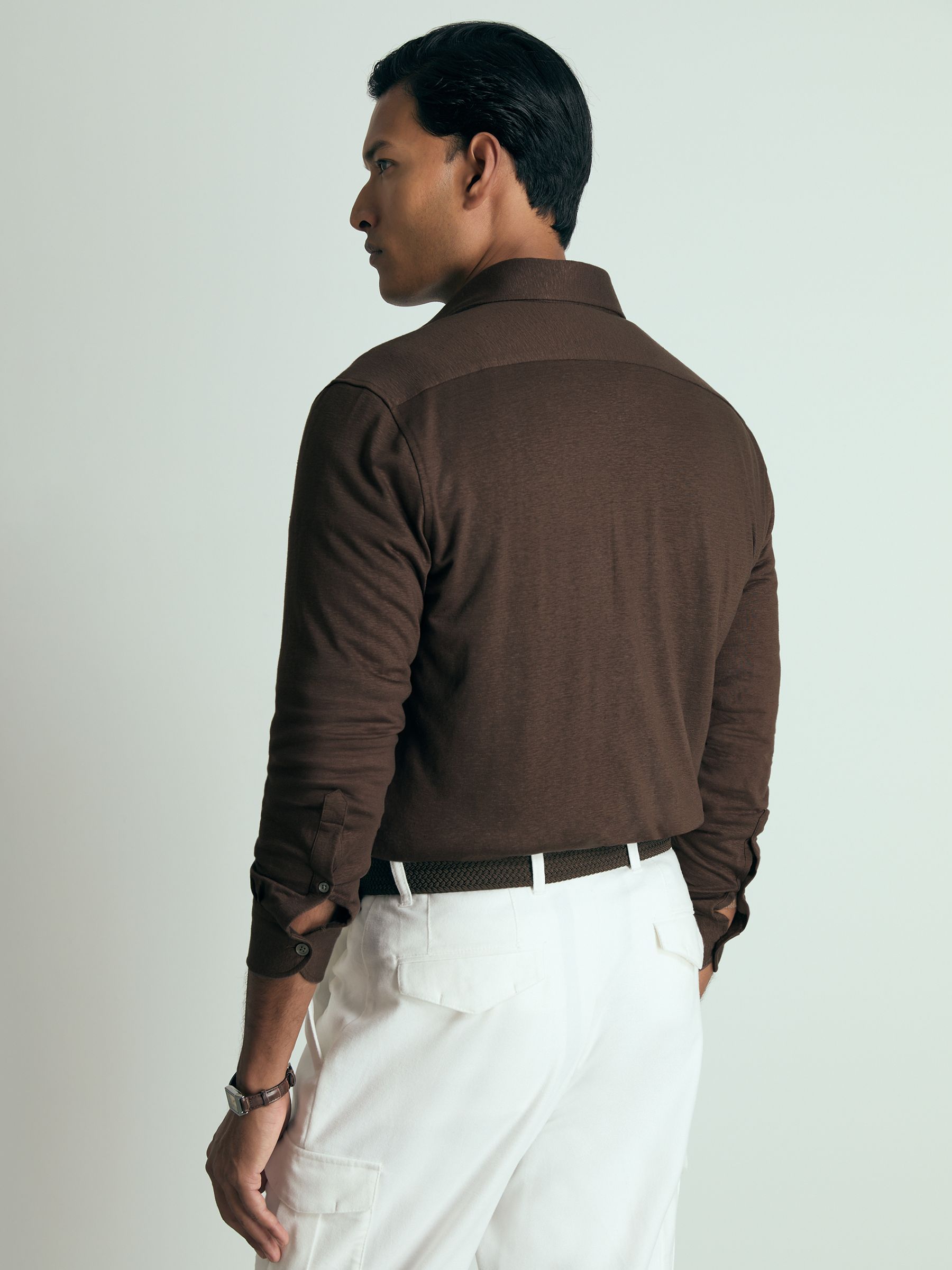 Atelier Linen-Blend-Jersey Shirt in Brown - Image 4 of 6