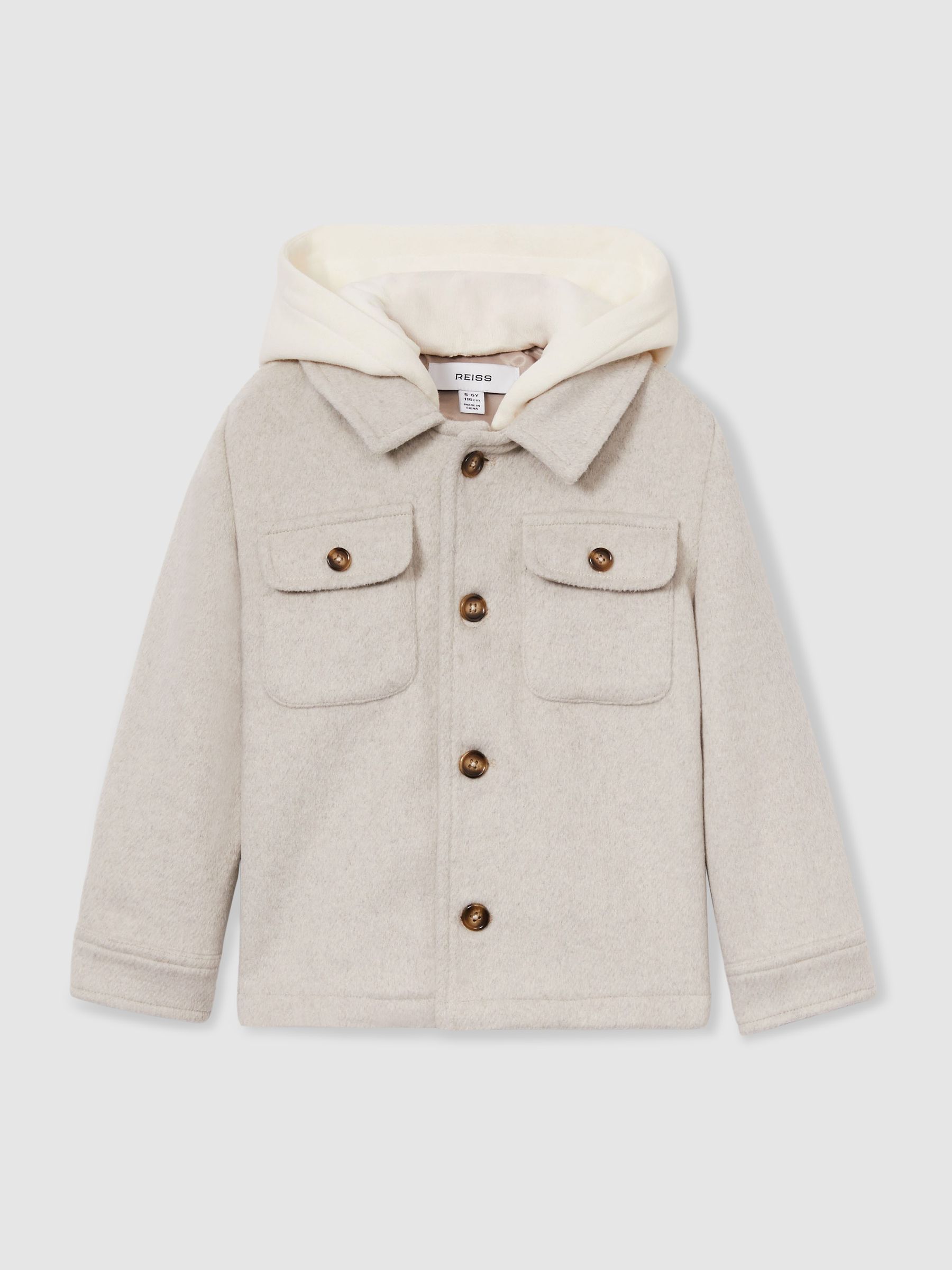 13-14 yrs Removable-Hood Brushed-Twill Overshirt in Stone - Image 1 of 4 13-14 yrs Removable-Hood Brushed-Twill Overshirt in Stone - Image 1 of 4