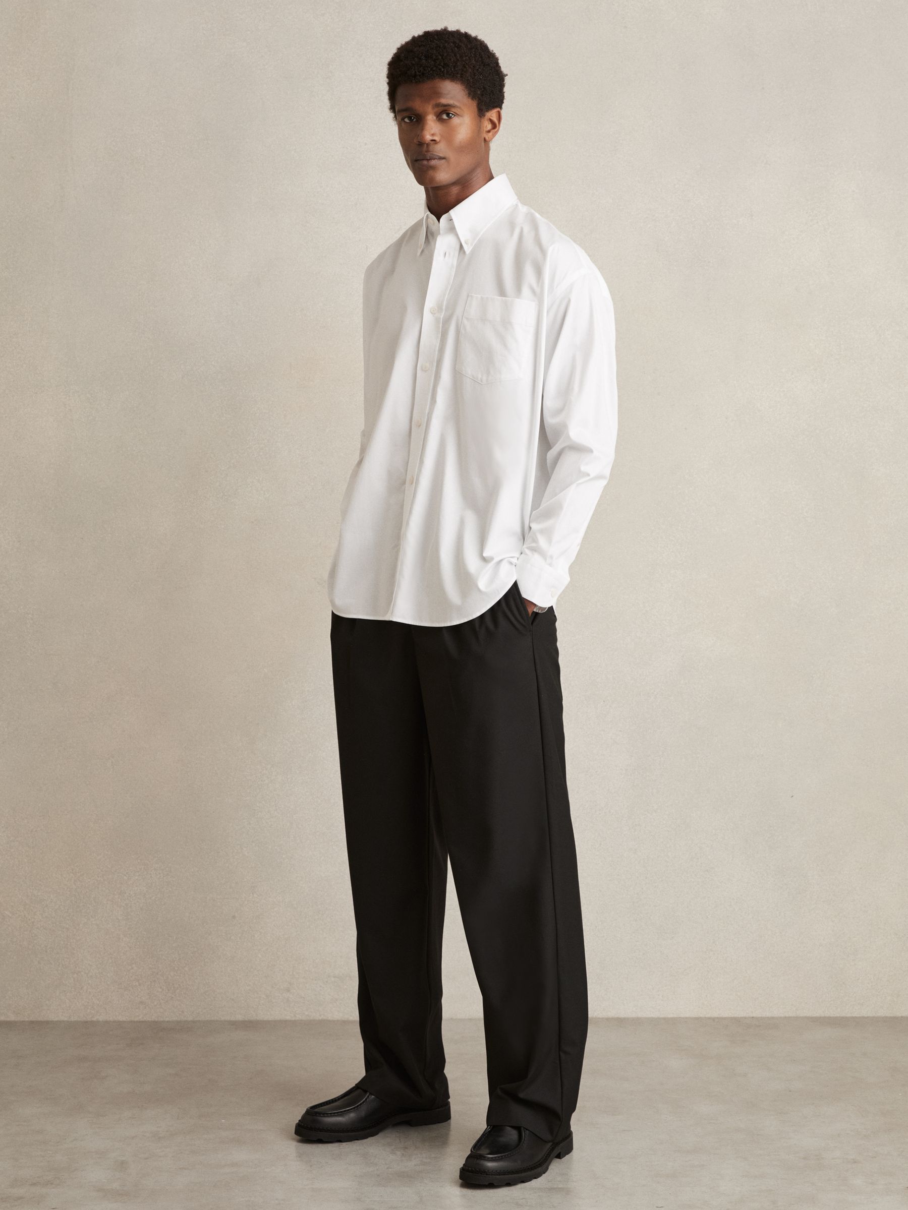 Cotton Oversized Long-Sleeve Shirt in White - Image 3 of 6