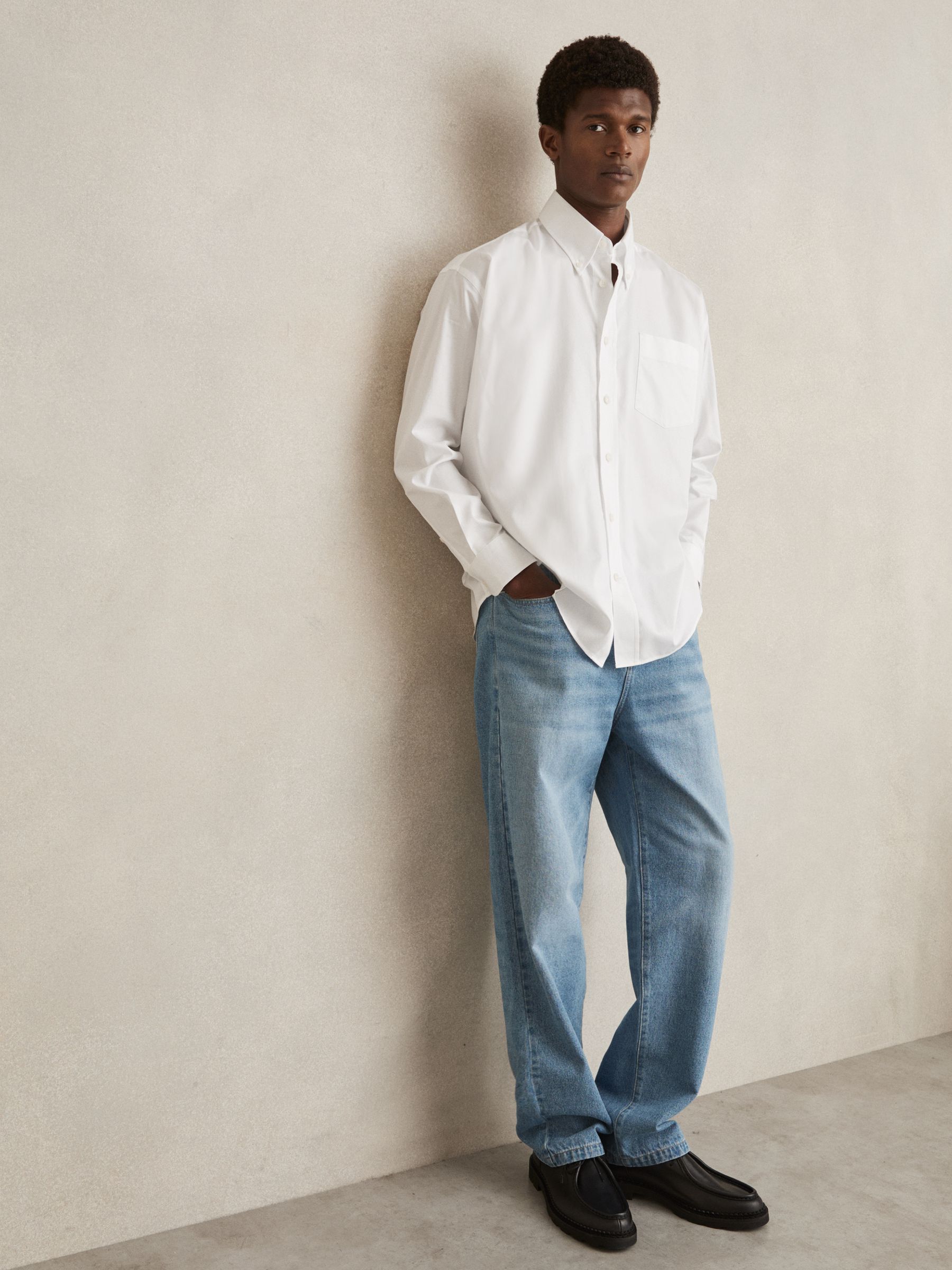 Cotton Oversized Long-Sleeve Shirt in White - Image 6 of 6