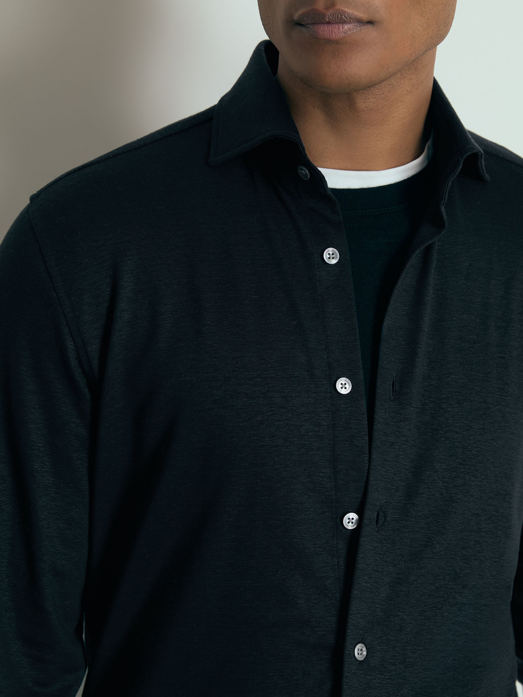 Atelier Linen-Blend-Jersey Shirt in Navy - Image 3 of 6