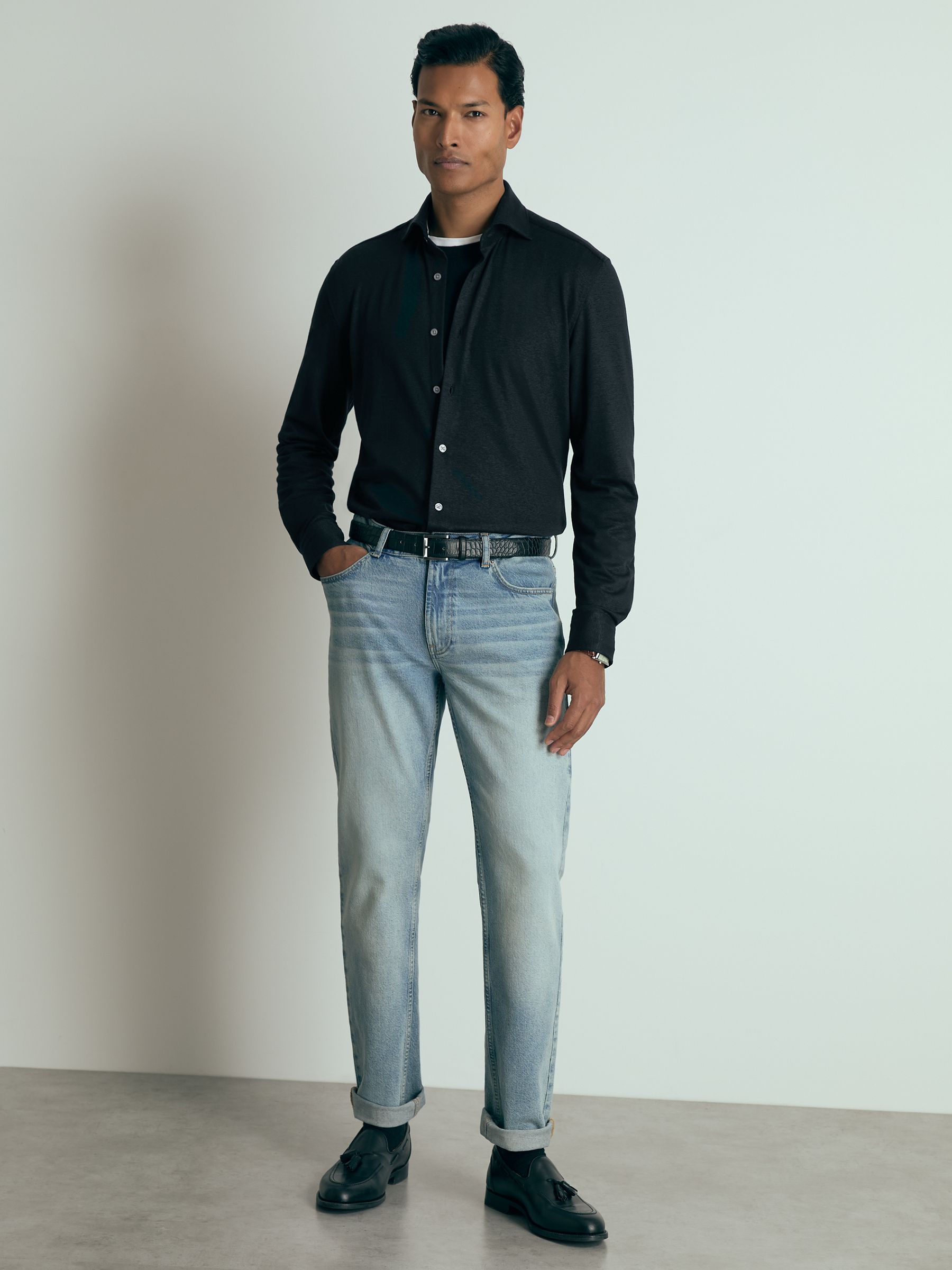 Atelier Linen-Blend-Jersey Shirt in Navy - Image 4 of 6