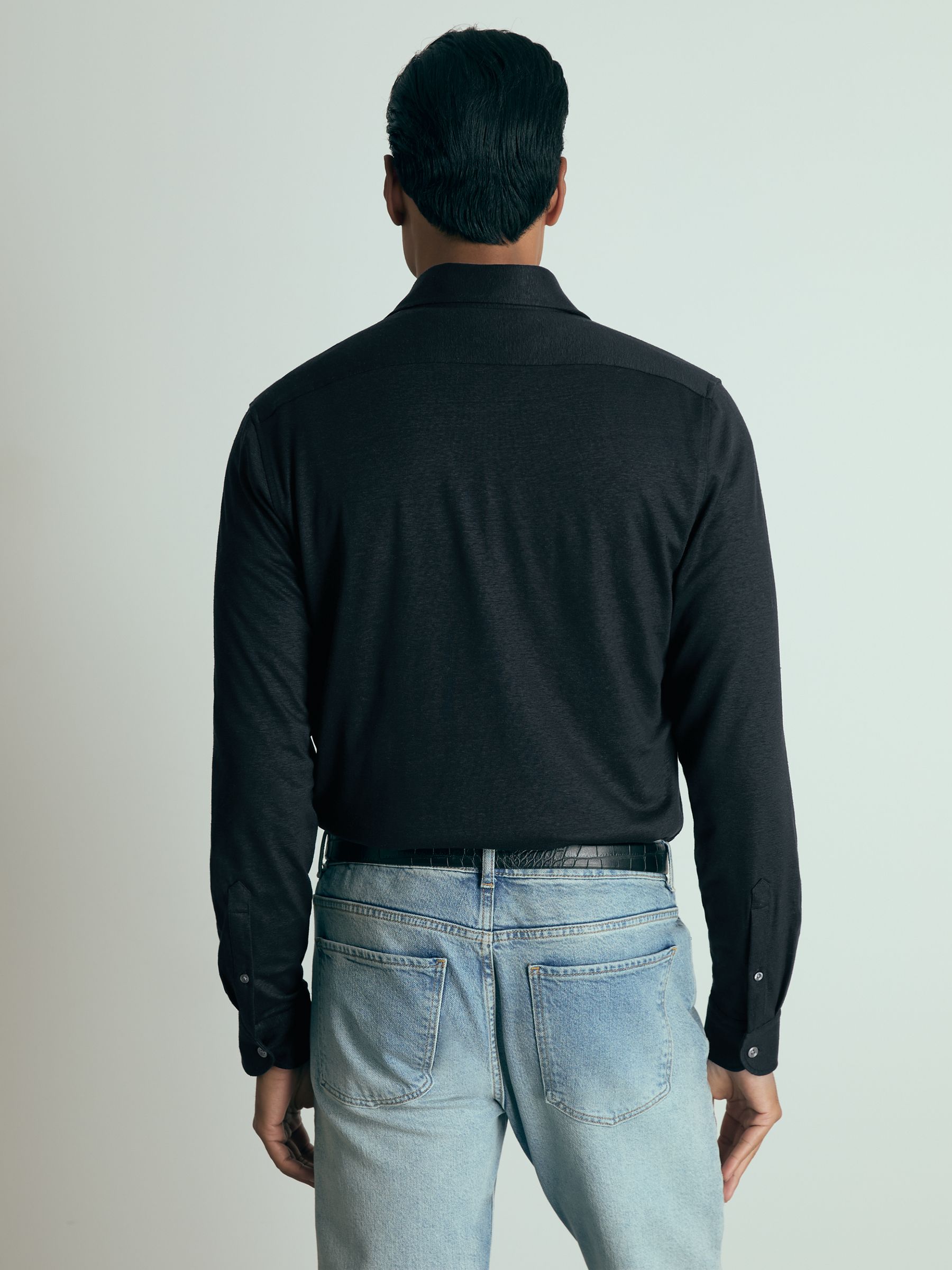Atelier Linen-Blend-Jersey Shirt in Navy - Image 5 of 6