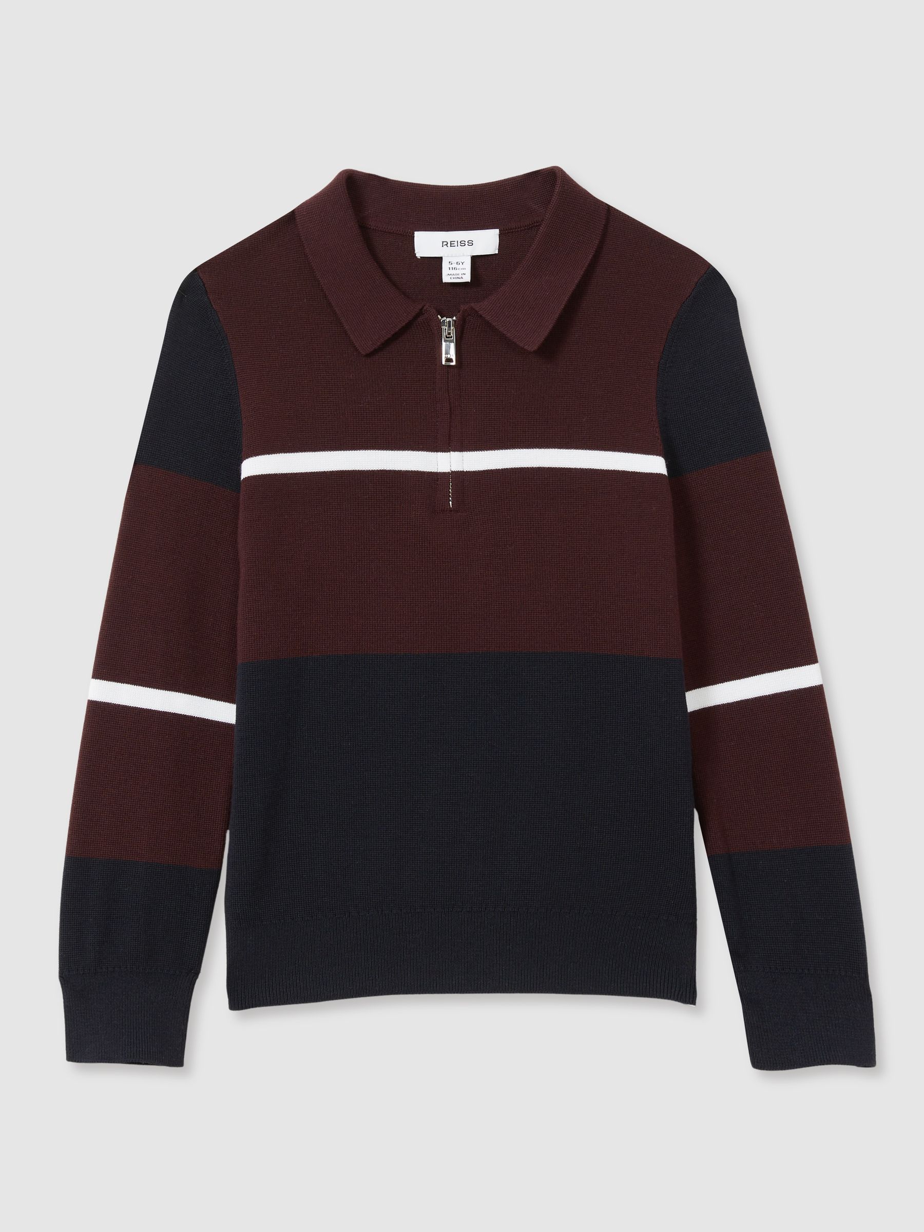 13-14 yrs Colour-Block Half-Zip Polo Shirt in Navy/Bordeaux/White - Image 1 of 4