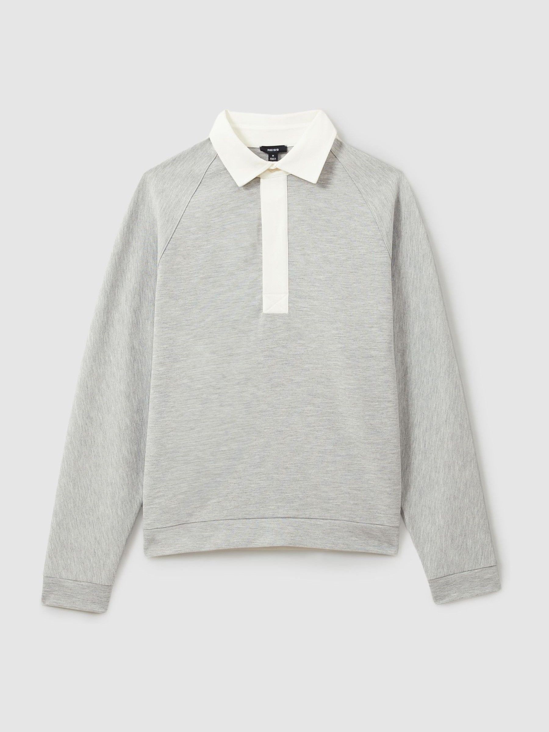 Concealed Placket Jersey Rugby Shirt in Grey Melange - Image 2 of 6