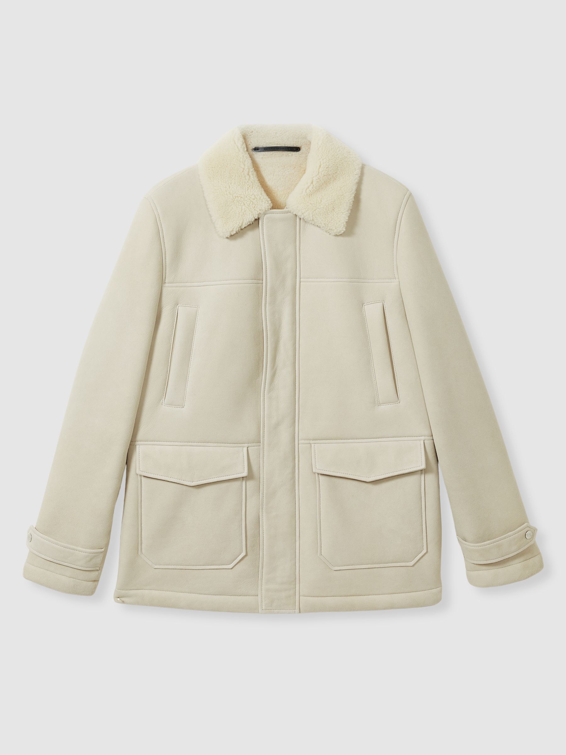 Atelier Suede Zip-Through Shearling Jacket in Off White - Image 2 of 8