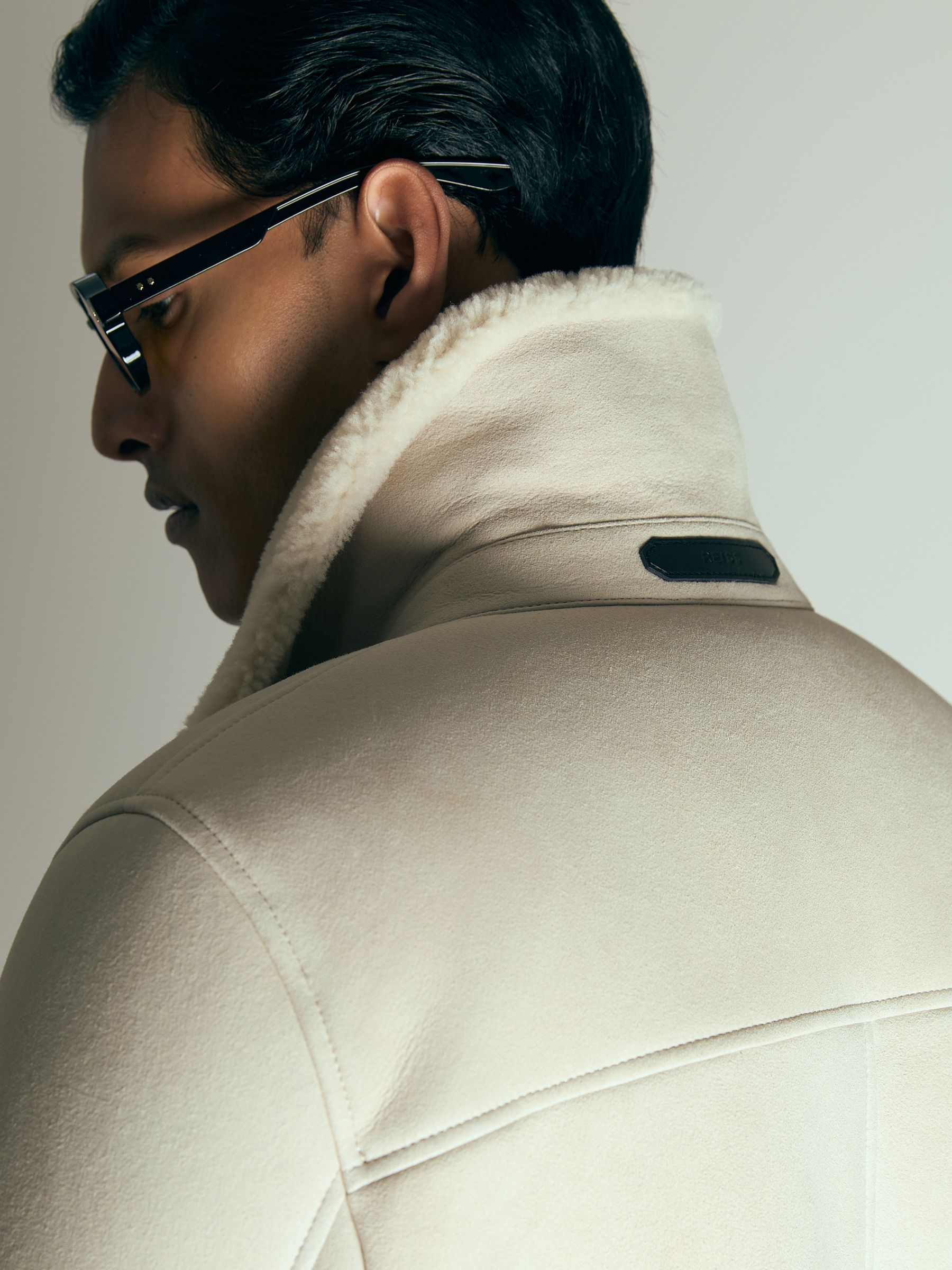 Atelier Suede Zip-Through Shearling Jacket in Off White - Image 4 of 8