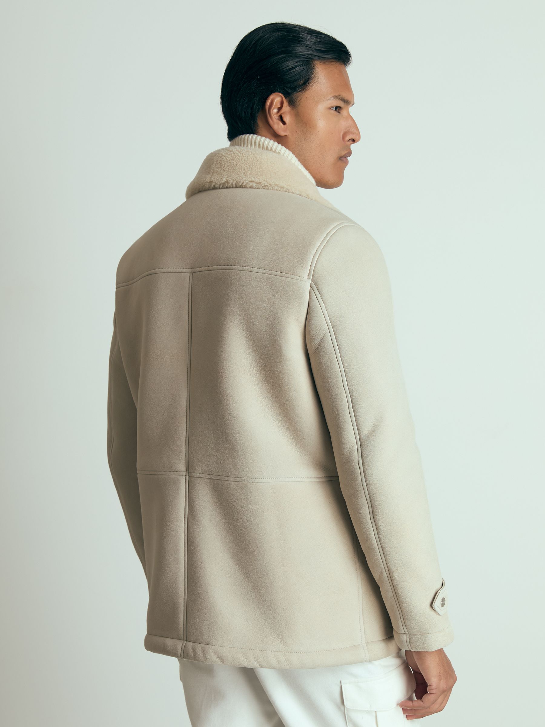 Atelier Suede Zip-Through Shearling Jacket in Off White - Image 6 of 8
