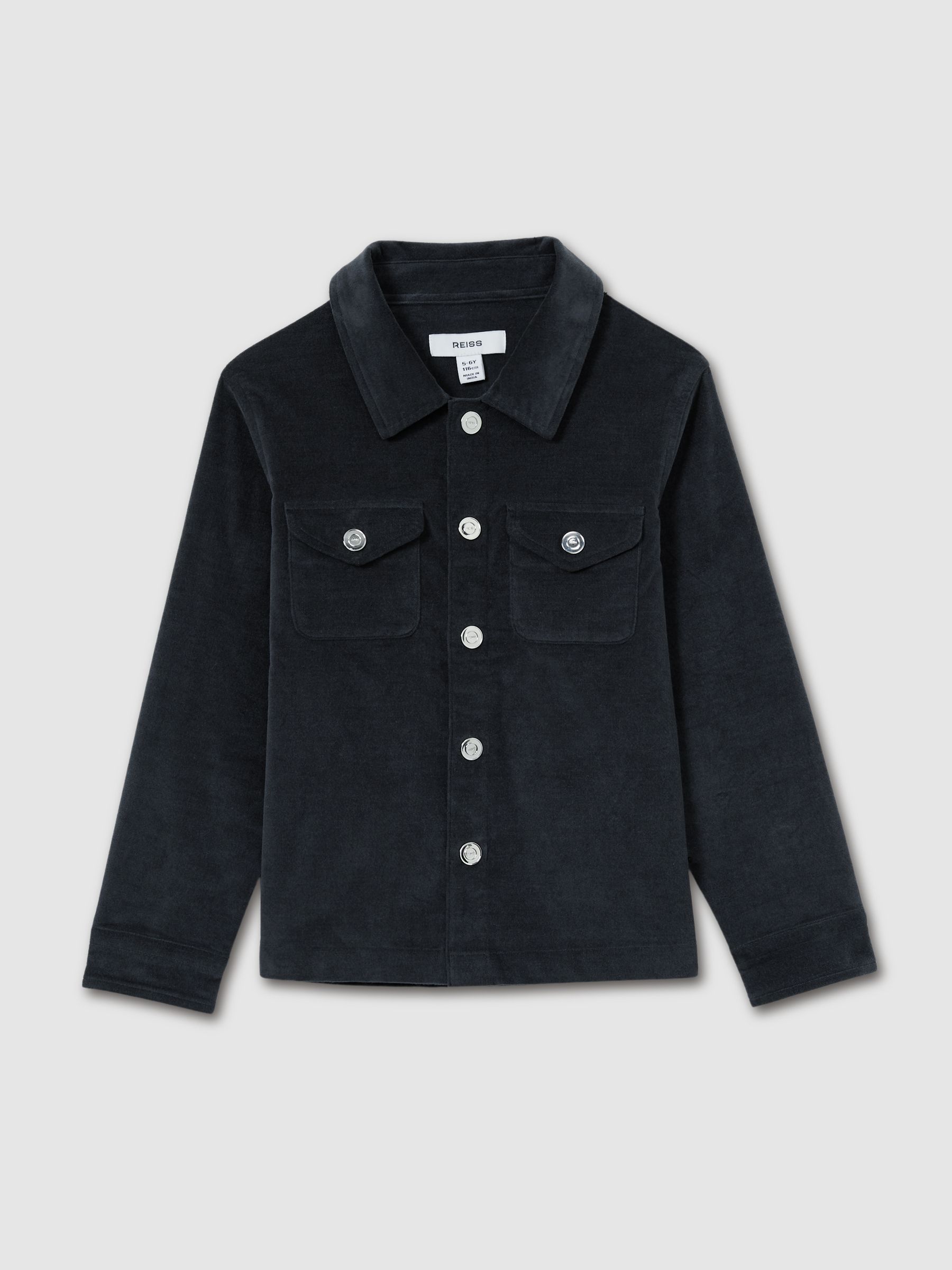 4-9 yrs Velvet Press-Stud Overshirt in Dark Grey - Image 2 of 4