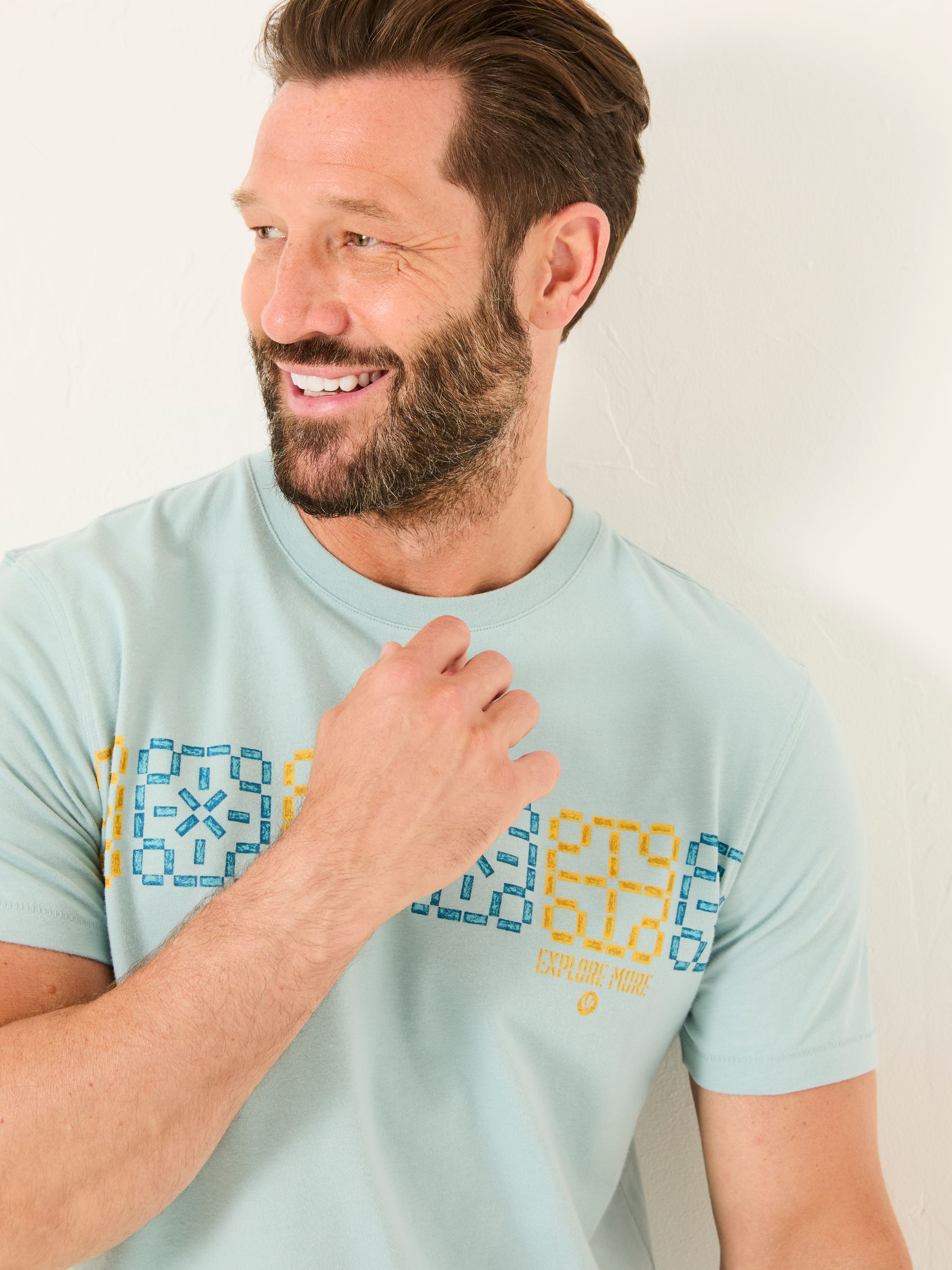 Light Blue Chest Stripe Tile 100% Cotton T-Shirt - Image 4 of 5