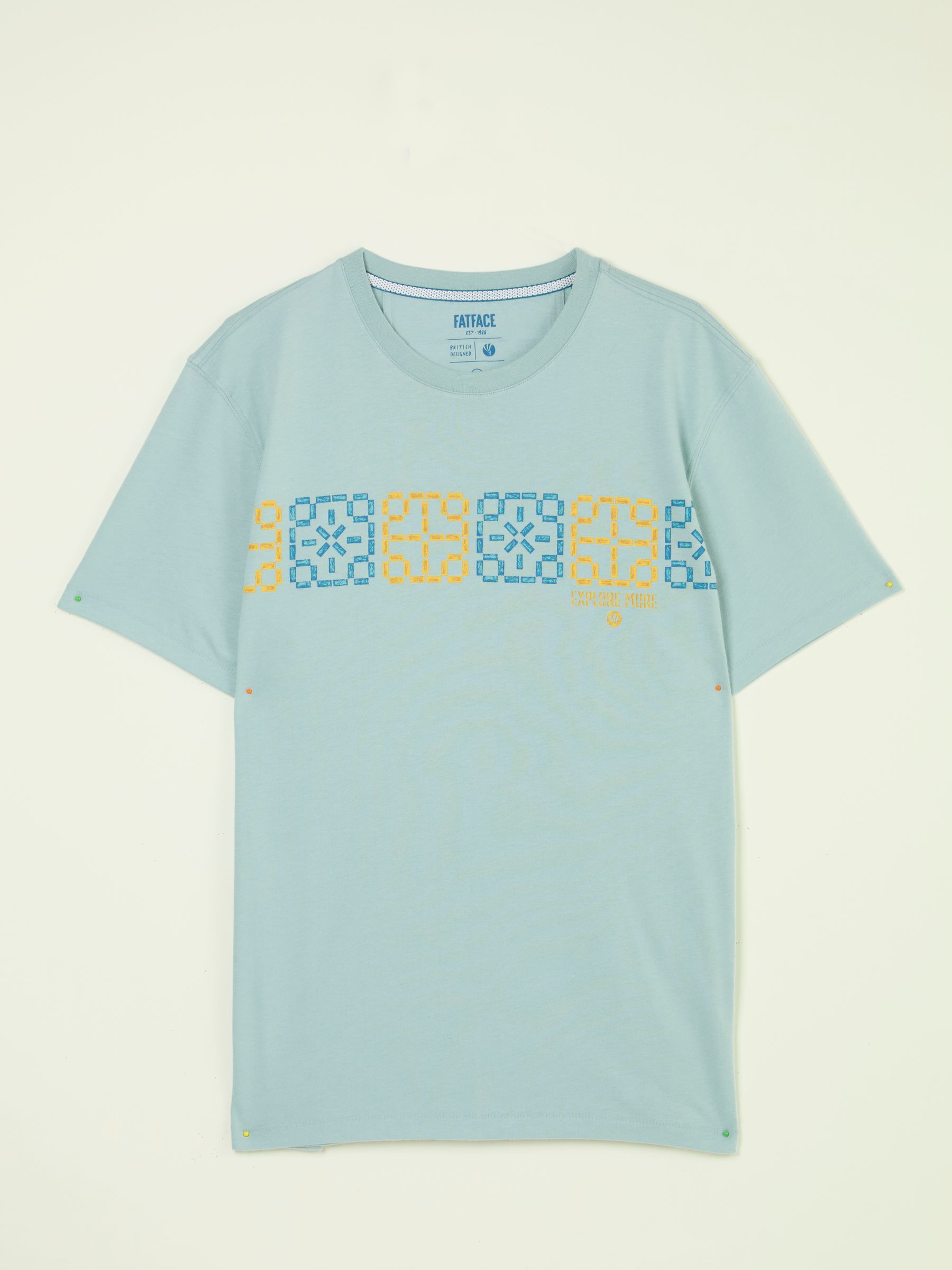 Light Blue Chest Stripe Tile 100% Cotton T-Shirt | FatFace USA