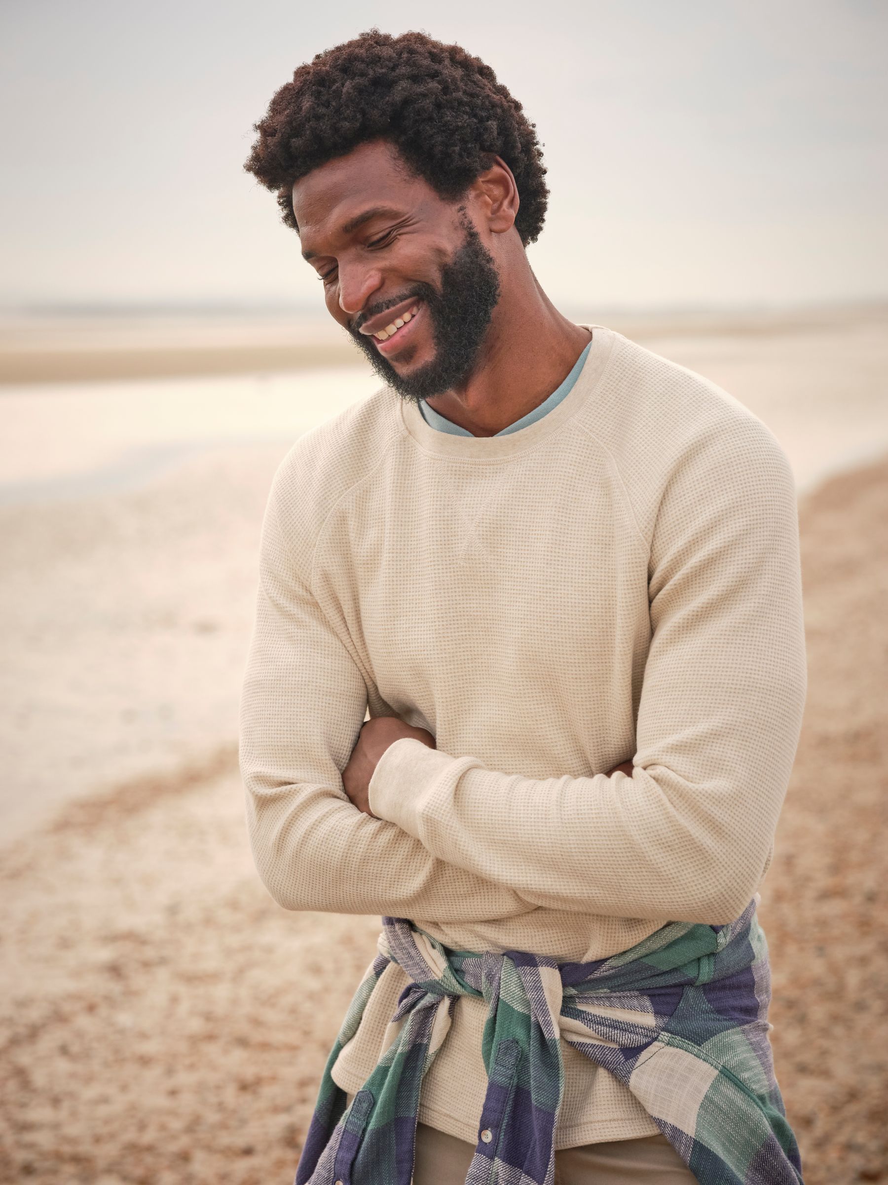 Natural Long-Sleeve Waffle Crew - Image 1 of 7