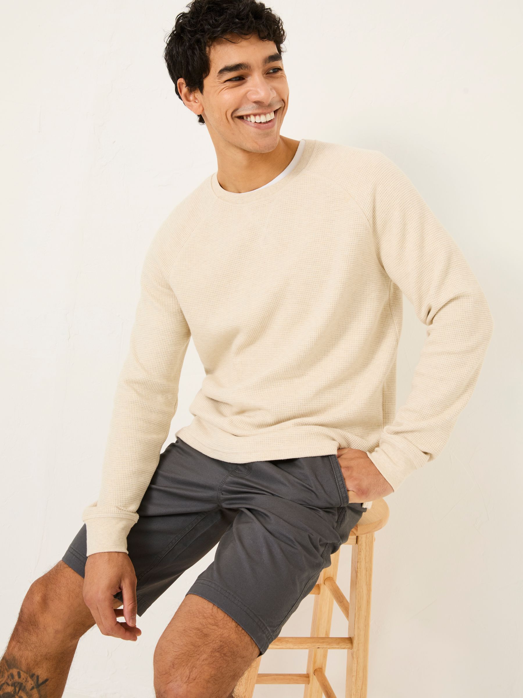 Natural Long-Sleeve Waffle Crew - Image 4 of 7
