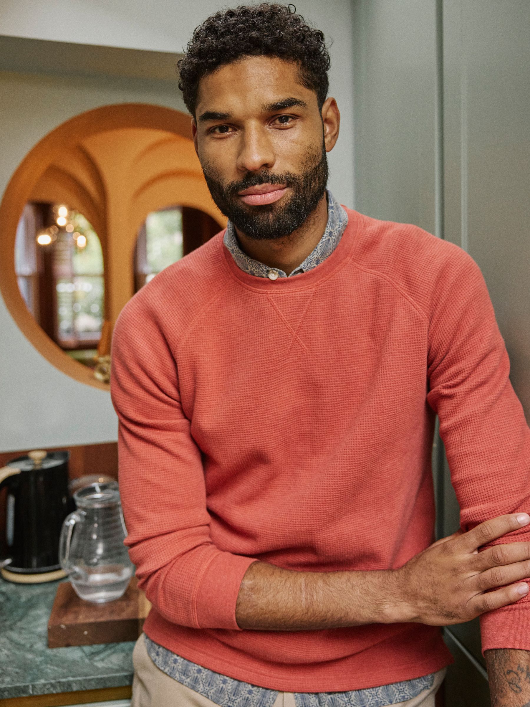 Long-sleeve Waffle Crew