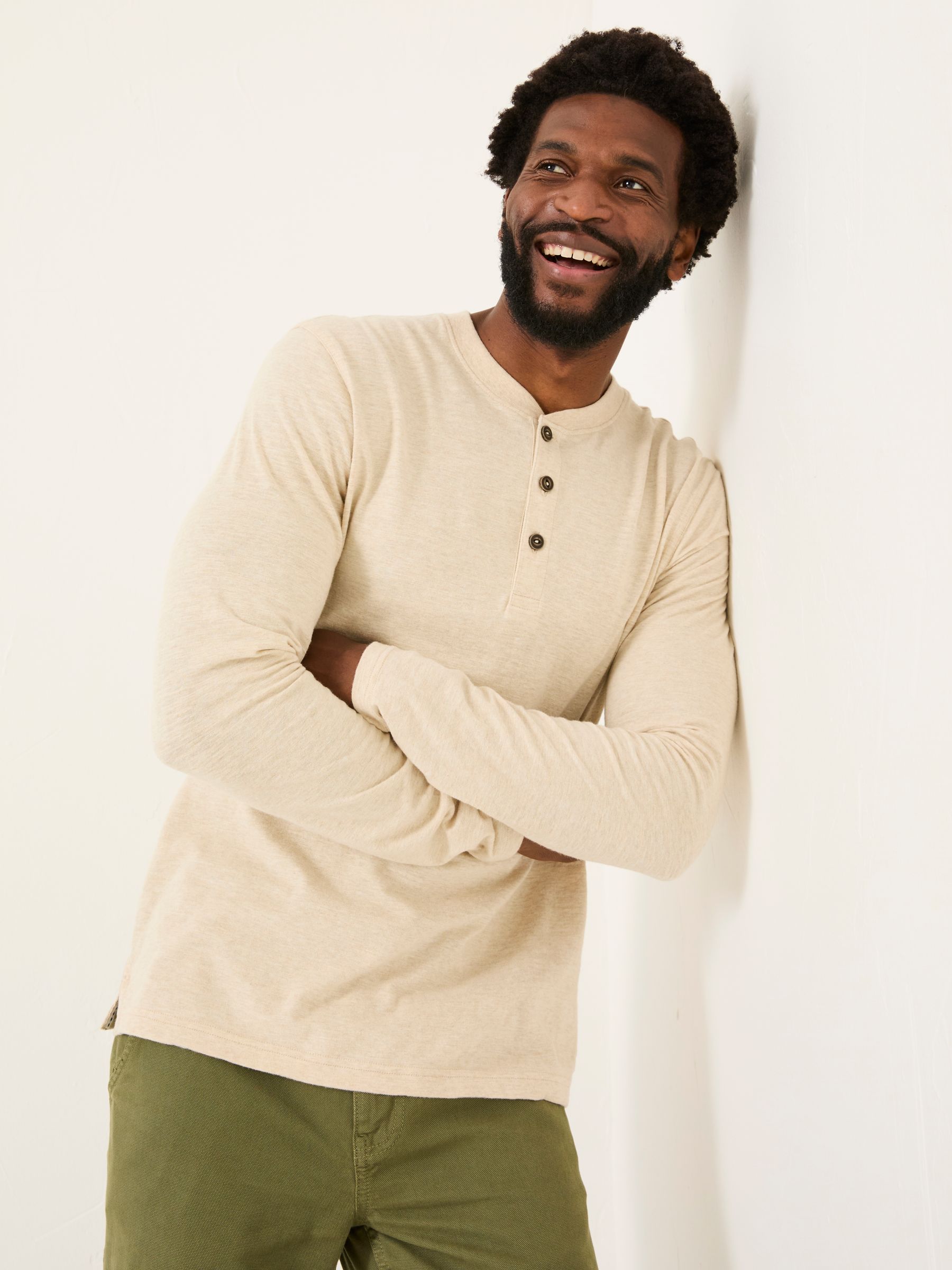 Woodside Natural Long Sleeve Slub Henley - Image 3 of 5