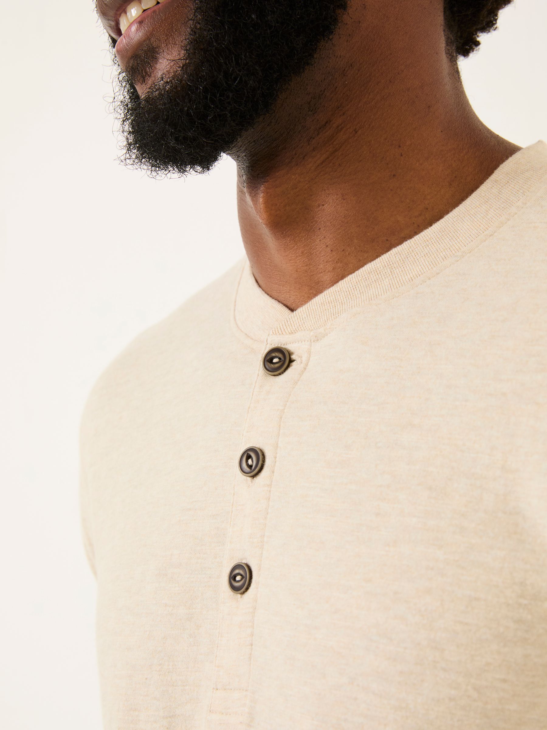 Woodside Natural Long Sleeve Slub Henley - Image 4 of 5
